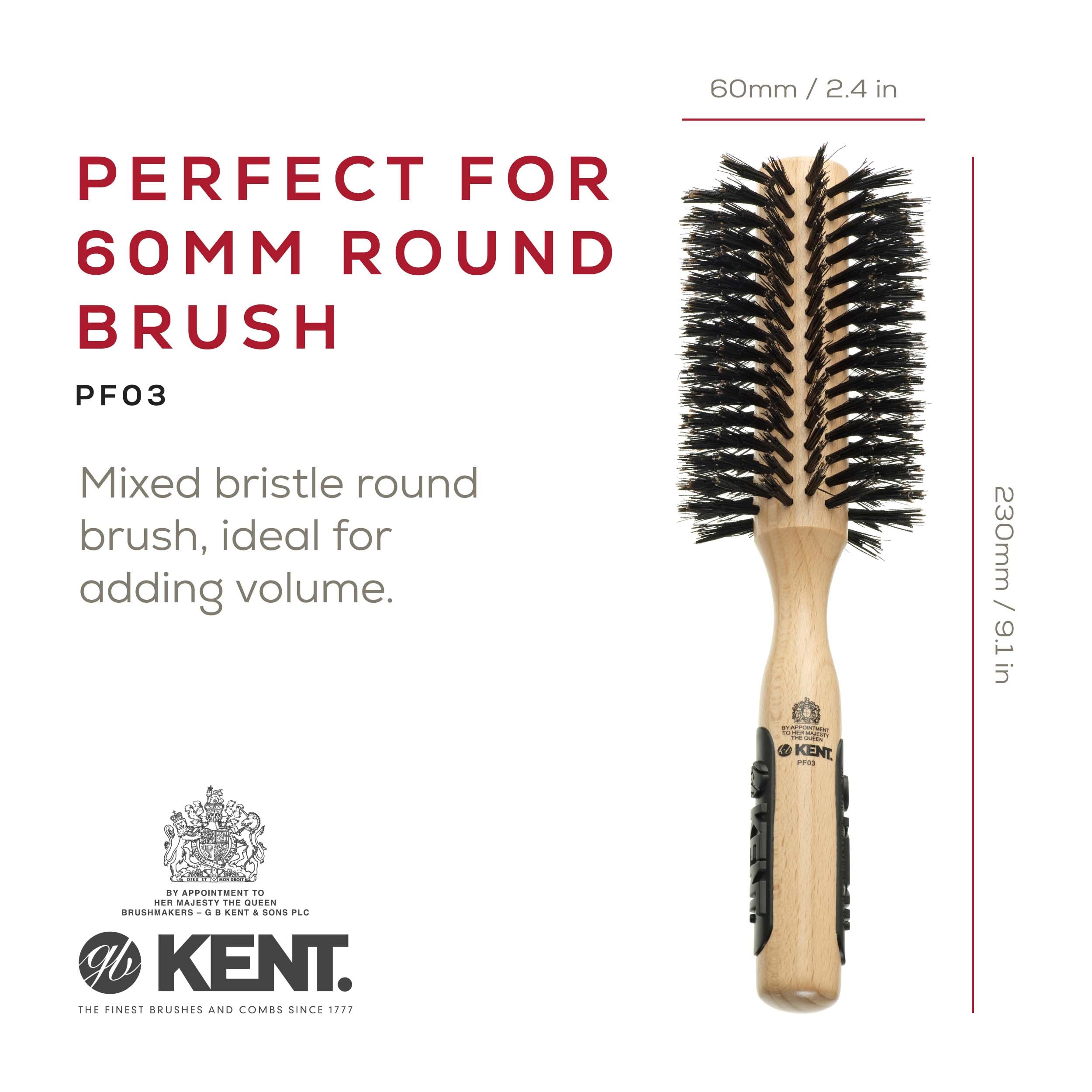 Kent Pf03 Round Curling Brush With Hard Natural Boar Bristle - Hair Drying Brush, Round Hair Brush, And Blowout Brush - Small Ro