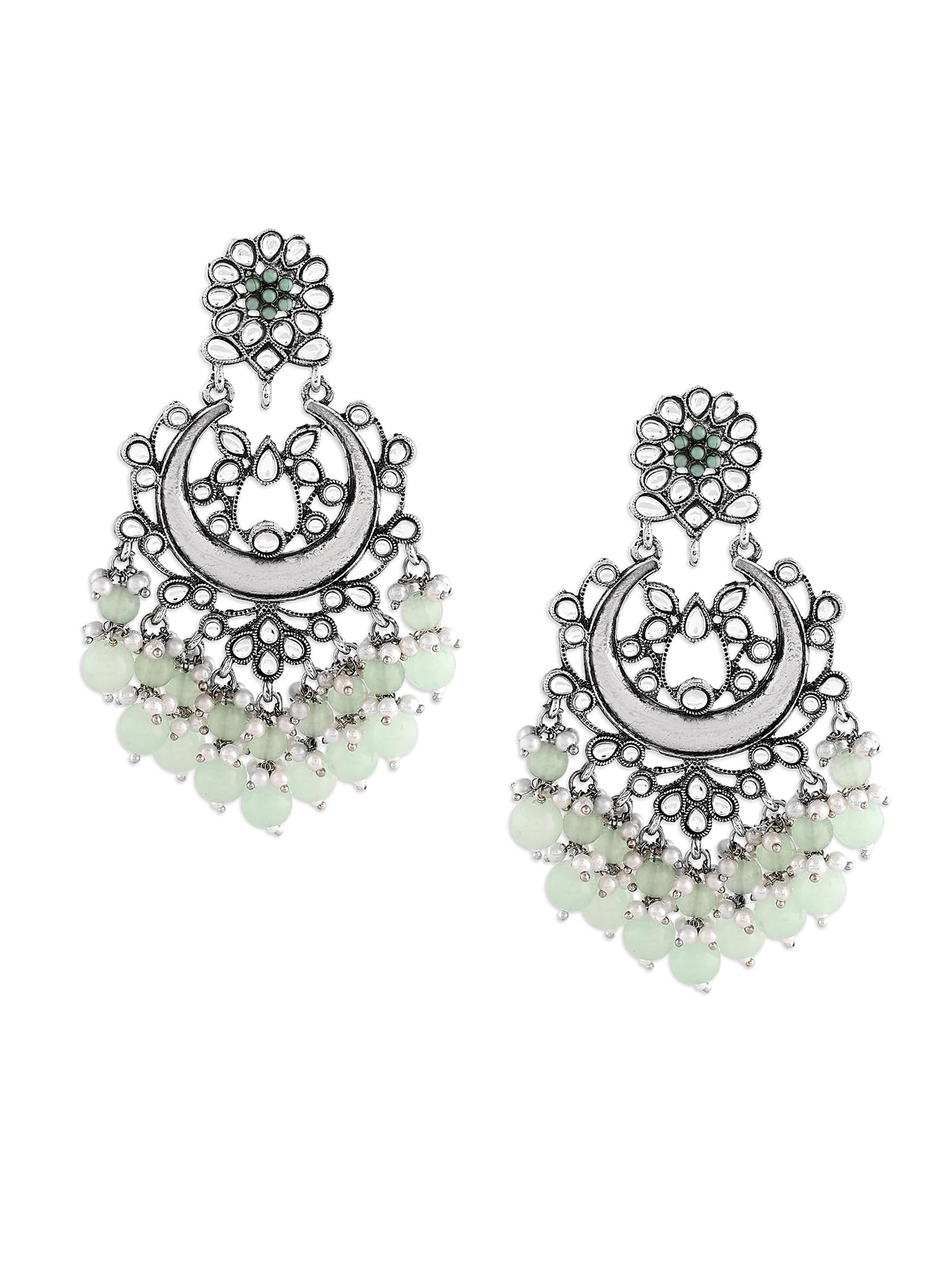 Zaveri Pearls Green Kundan Dazzling Artificial Beads Ethnic Dangle Earring For WomenZpfk17083
