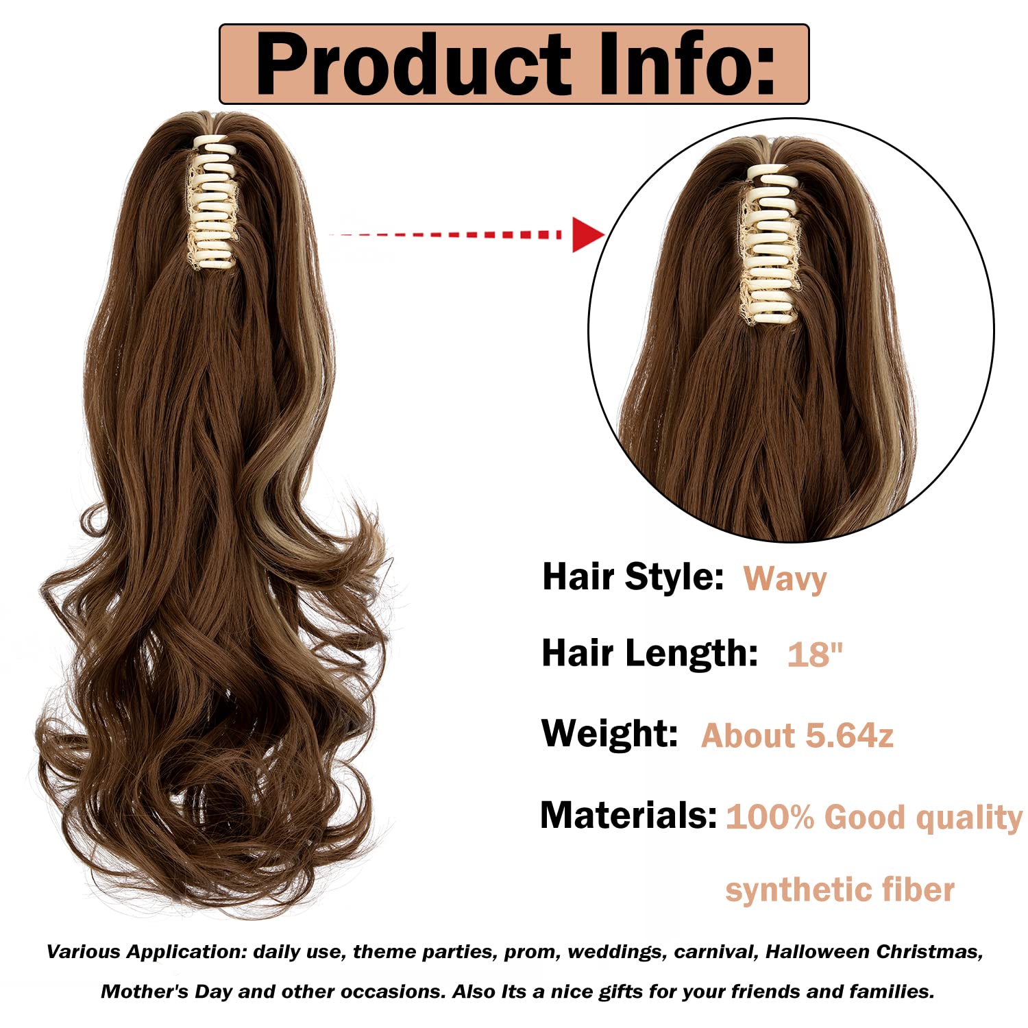 Mitrygreen Claw Clip Ponytail Extension 18'' Clip In Wavy Ponytail Hair Extensions Long Pony Tails For Women Extensions Ash Blon
