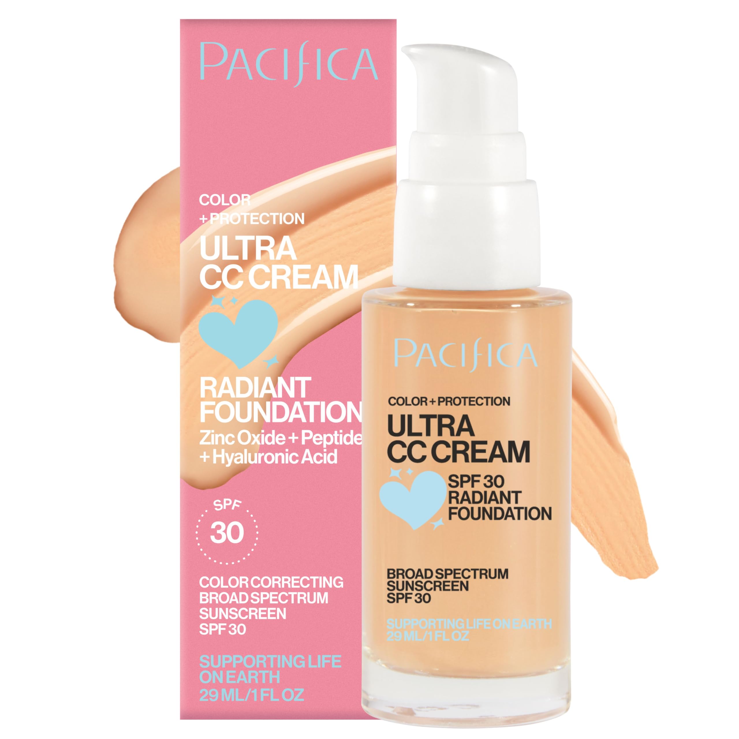 Pacifica Ultra CC Cream Radiant Foundation SPF 17 (Natural Medium) - Medium-Coverage Tinted Moisturizer + Mineral Sunscreen, Dew