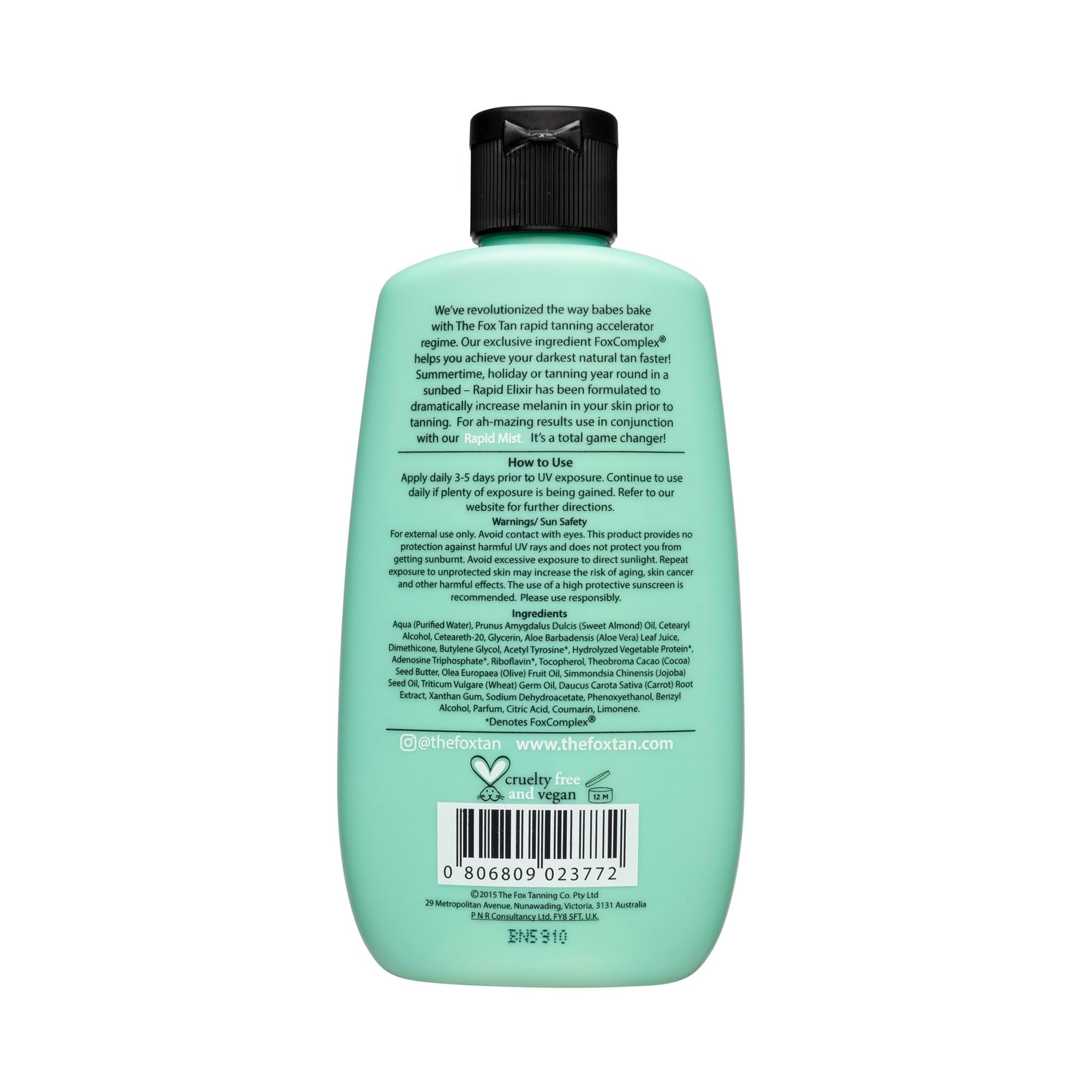 The Fox Tan Rapid Tanning Elixir 120ml/4 fl.oz  Natural Tanning Lotion & Accelerator  Dark, Flawless, Tan Skin  Streak-Free Tann