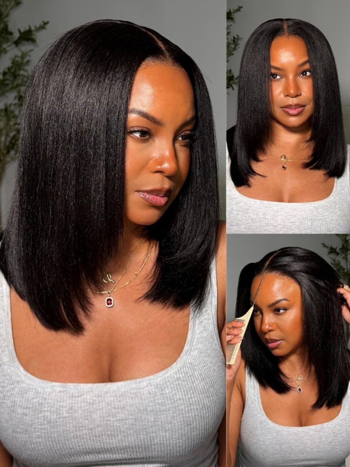 Nadula Yaki Straight Bob Drawstring Wig Human Hair with Face Framing Layers 180% Density, Glueless 7x5 Bye Bye Knots Wig Pre Cut