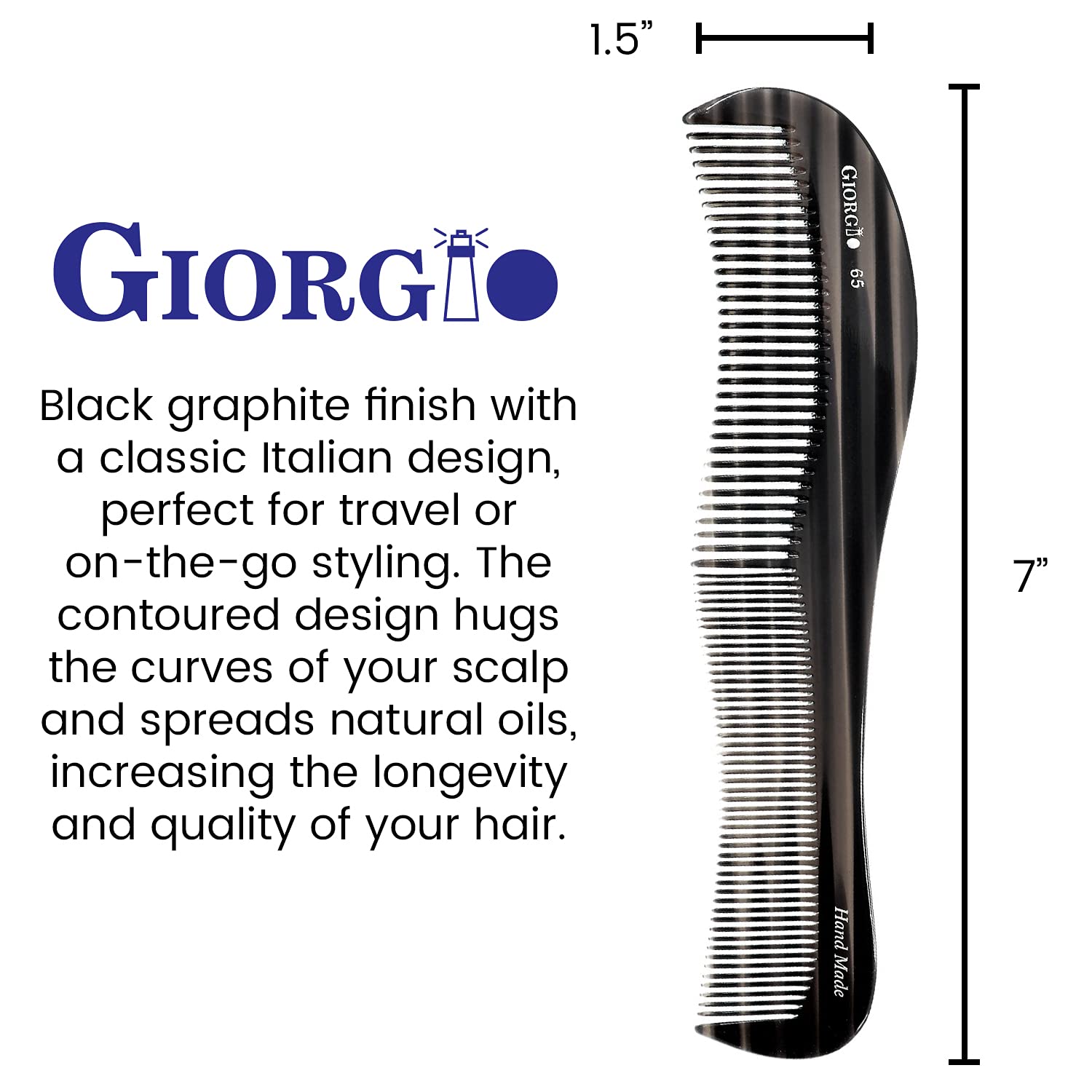 Giorgio G65 Contour Comb -Fine Tooth Comb And Wide Tooth Comb For Thick And Thin Hair Styling - Grooming Hair Combs For Men,Wome