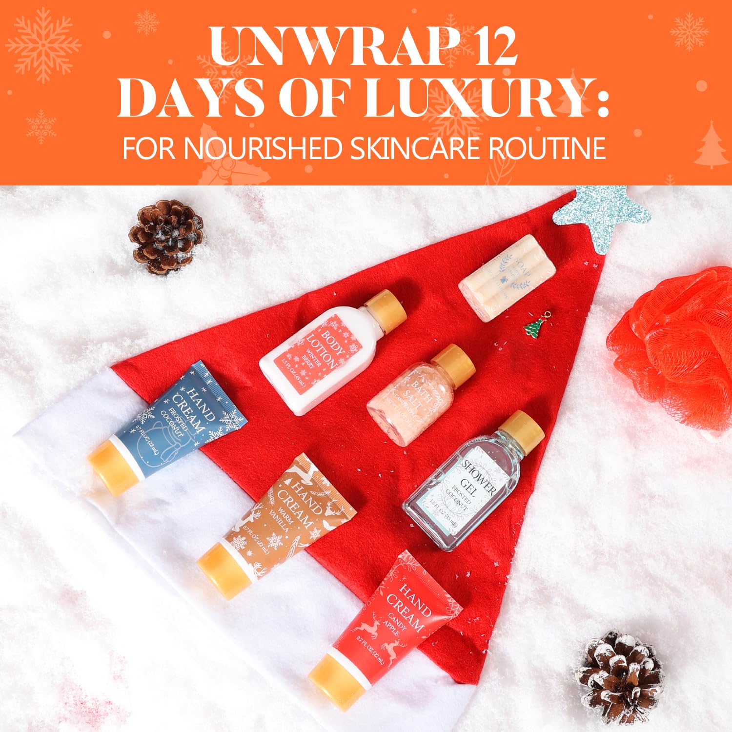 Advent Calendar 2024 Bfflove 12-Piece Holiday Beauty Advent Calendar Bath Gift Set With Hand Creams, Spa Bath Essentials, Christ