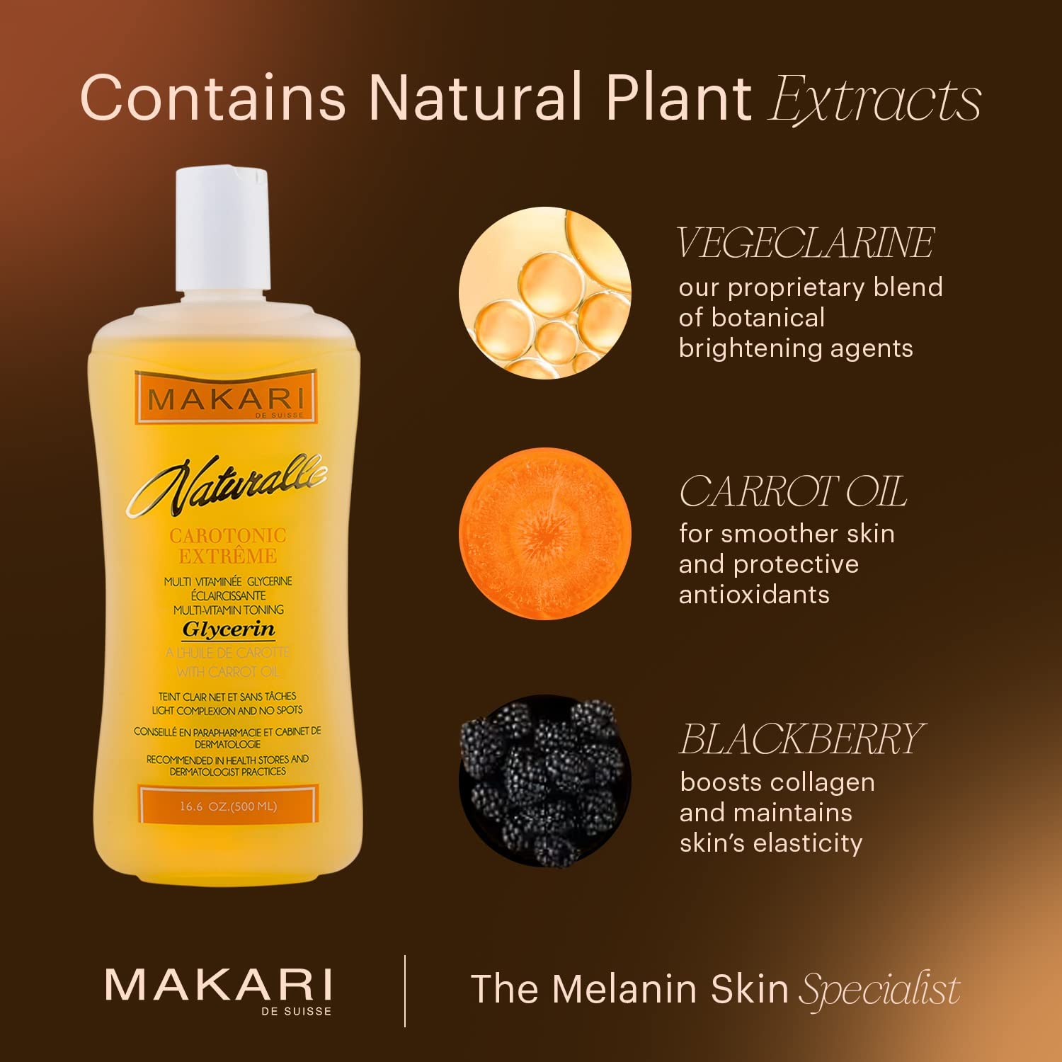 Makari Naturalle Carotonic Extreme Body Glycerin (16.6 Oz) | Helps Brighten Skin And Fade Body Scars And Marks | Glycerin Oil Fo