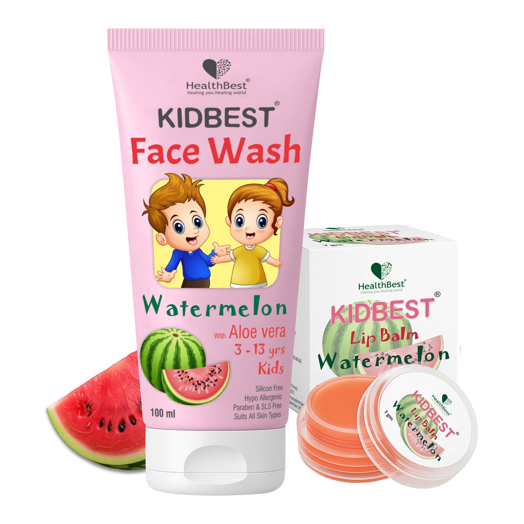 Healthbest Kids Natural Face Wash 100Ml & Lip Balm 7Gm Combo For Glowing Skin & Hydrated Lips  Gentle Daily Cleanser & Moisturi