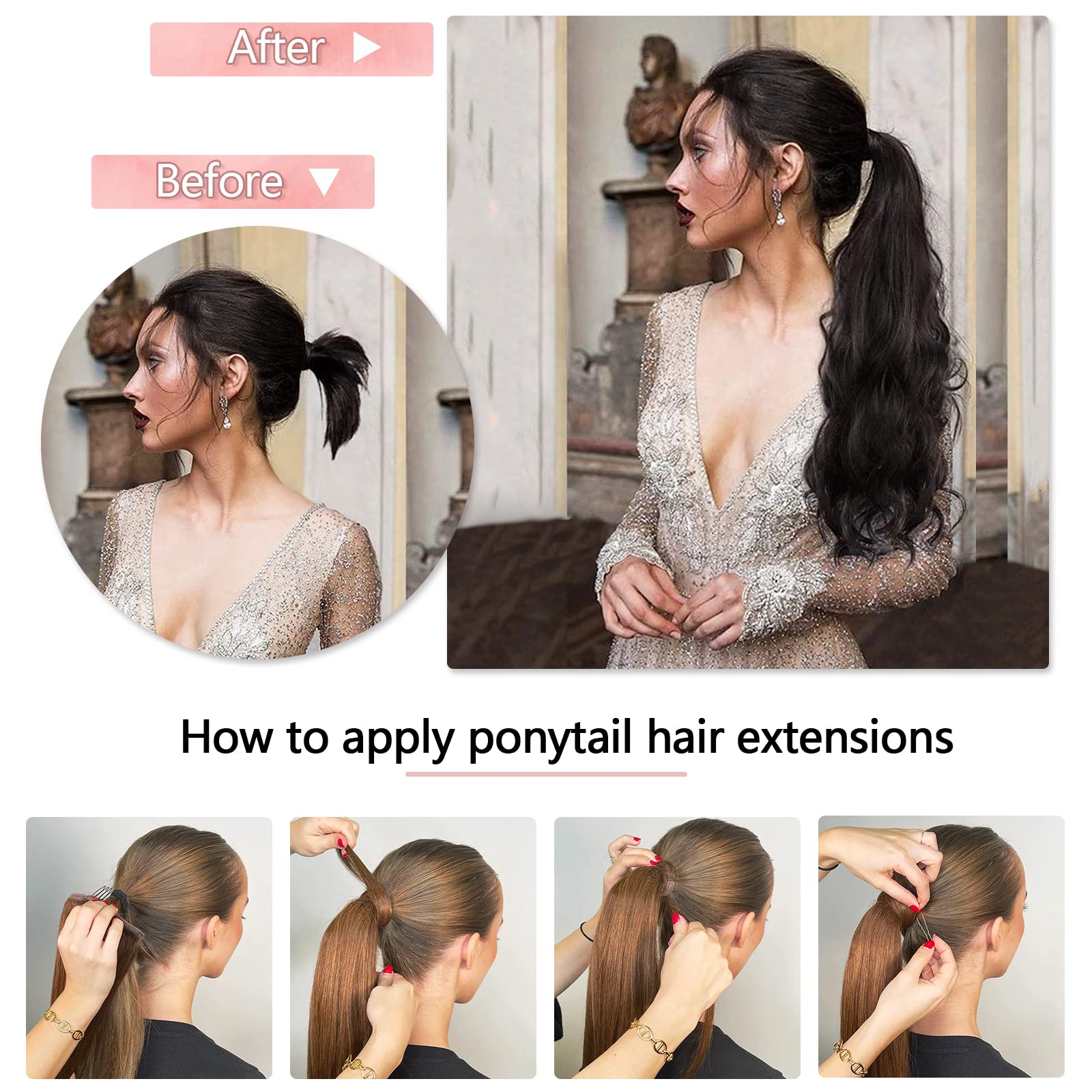 18Human Hair Ponytail Wrap Around Clip in Ponytail Hair Extensions for Women Jet Black(#1) 100g/3.5oz