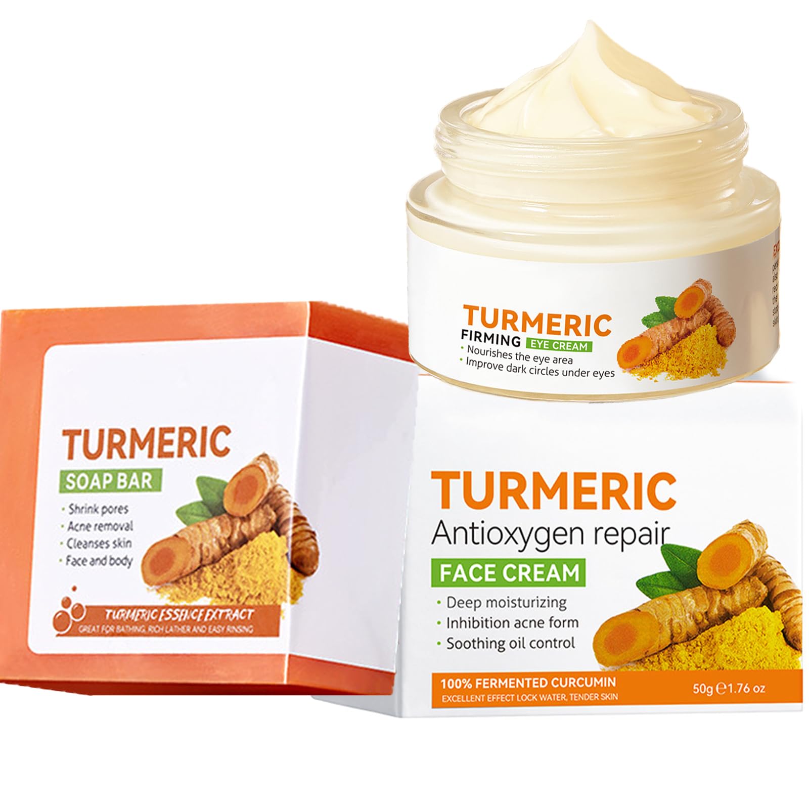 Turmeric Soap Bar and Turmeric Face Cream Set for Face & Body, 2 Pcs Turmeric Skin Care Set,Skin Even Tone Hyperpigmentation Ski