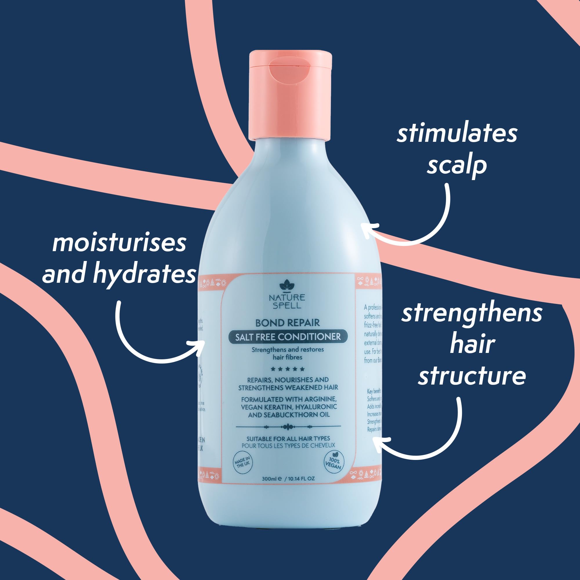 Nature Spell Bond Repair Duo, Shampoo and Conditioner Set, Strengthens Damaged Hair, Vegan Keratin Hair Treatment Nourishes & Ad