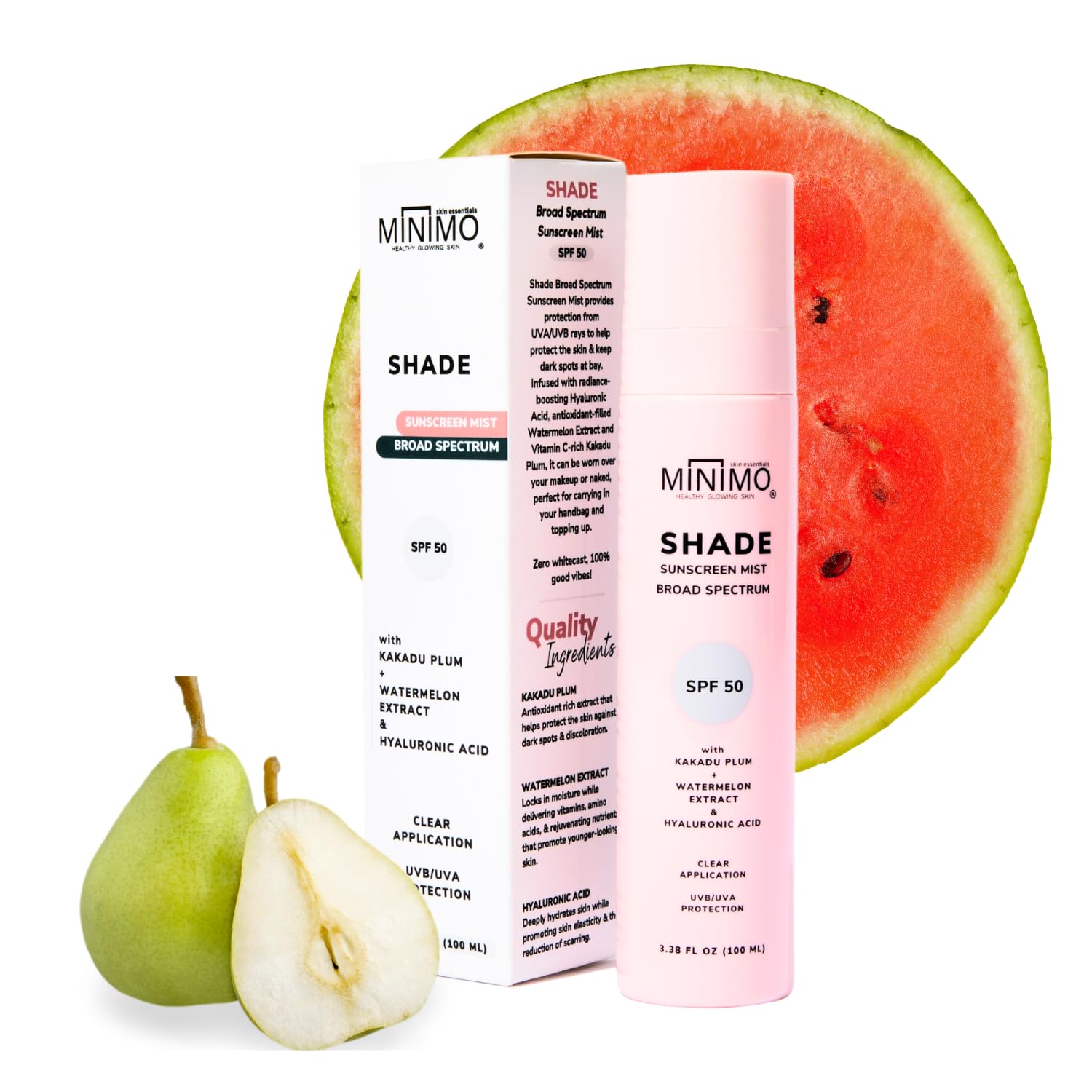 Minimo Shade SPF50+ Hydrating Sunscreen Mist Brightens Dark Spots Soothing Spray, Travel Size Serum refreshing hydrating Spray f
