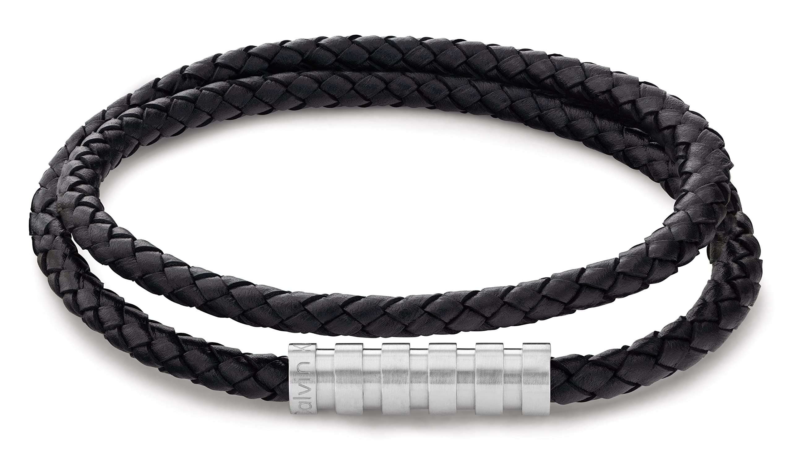 Calvin Klein Jewelry Mens Braided Leather Bracelet, Color: Black (Model: 35000093)