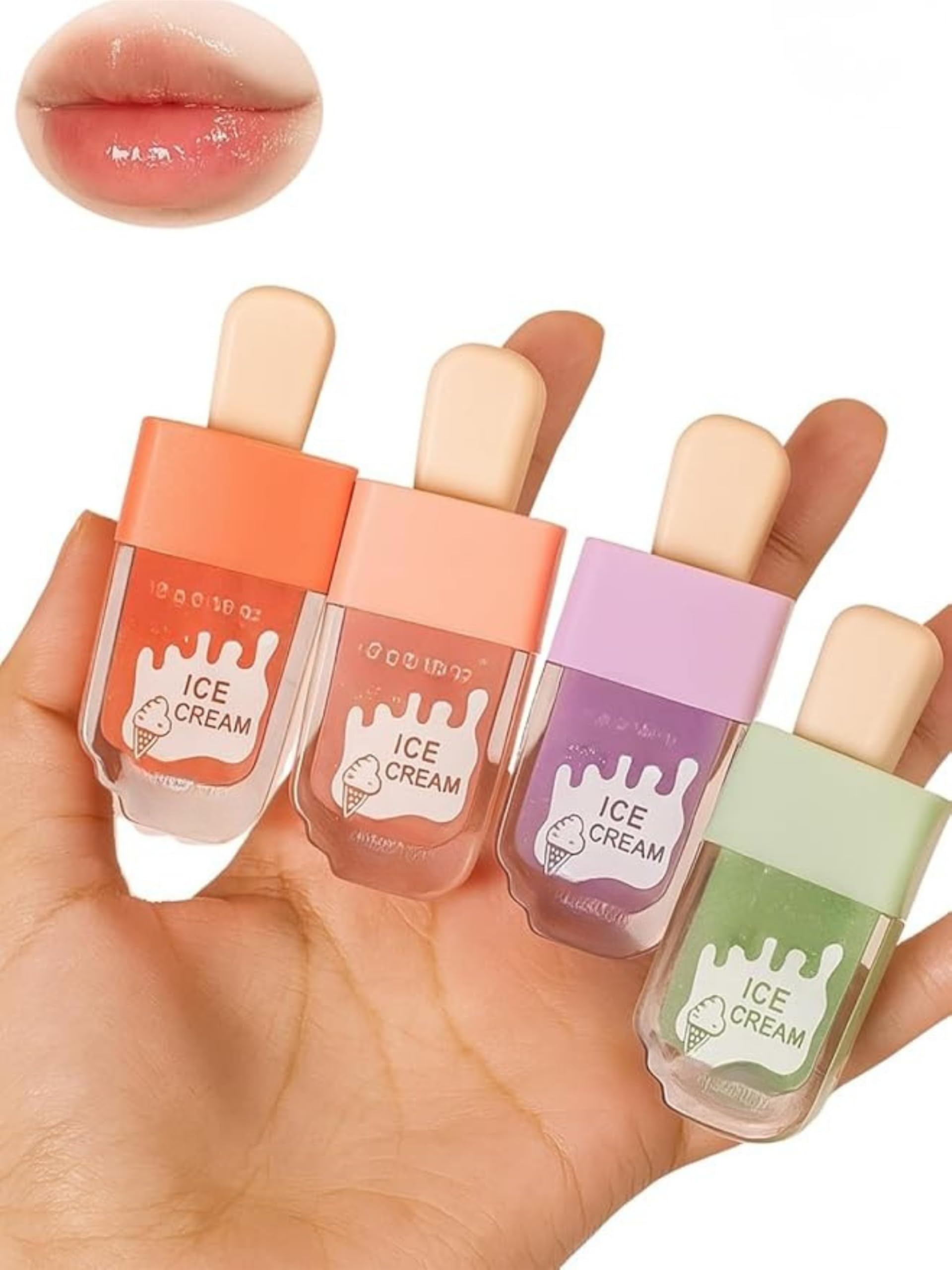 4Pc Korean Ice Cream Lip Gloss Set | Moisturizing, Hydrating & Waterproof | LongLasting Glossy Finish Lip Gloss For Women