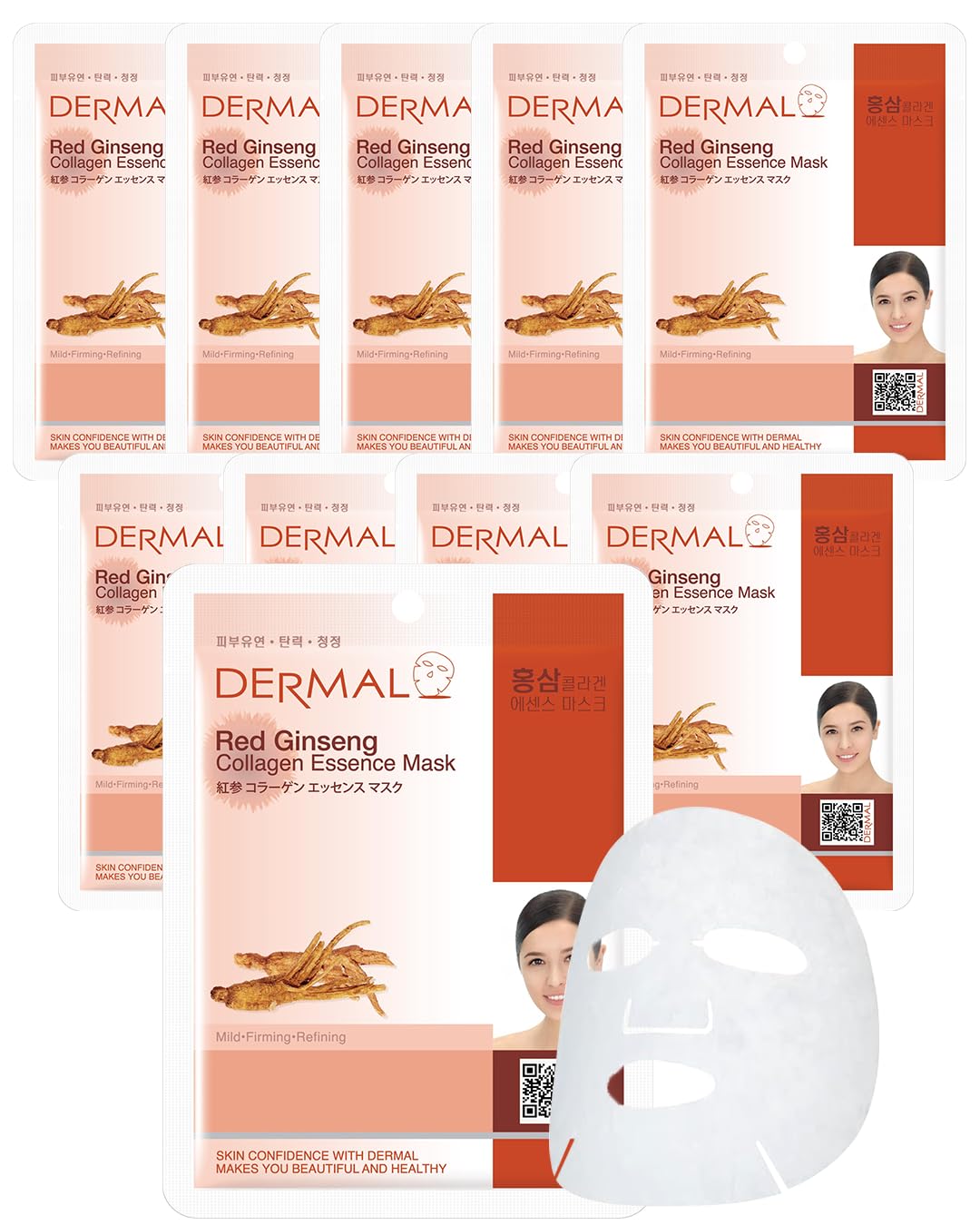 DERMAL Red Ginseng Collagen Essence Mask - Reduces Wrinkles, Radiant Skin, Rejuvenating Skin - Hypoallergenic Skin Friendly Shee