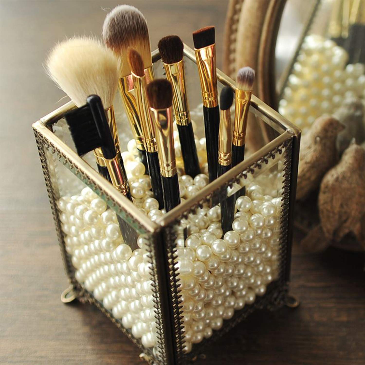 Putwo Makeup Organizer Vintage Make Up Brush Holder With Free White Pearls - Small