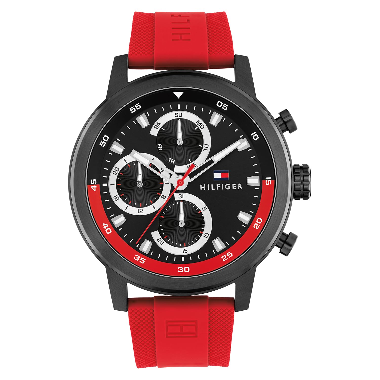 Tommy Hilfiger Rocky Quartz Analog With Black Dial Red Silicone Strap Watch For Men  Th1792178
