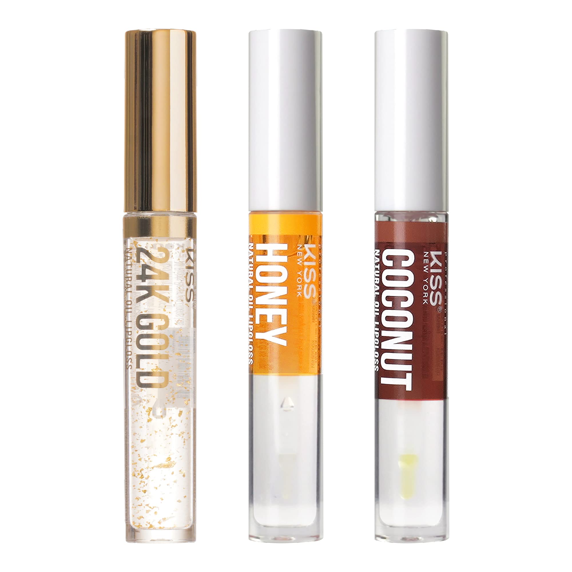 Kiss New York 3 PACK Lip Oil Gloss, Hydrating Non-Sticky Lip Oil, 100% Natural Oil Clear Lip Gloss, Lightweight Lip Moisturizer 