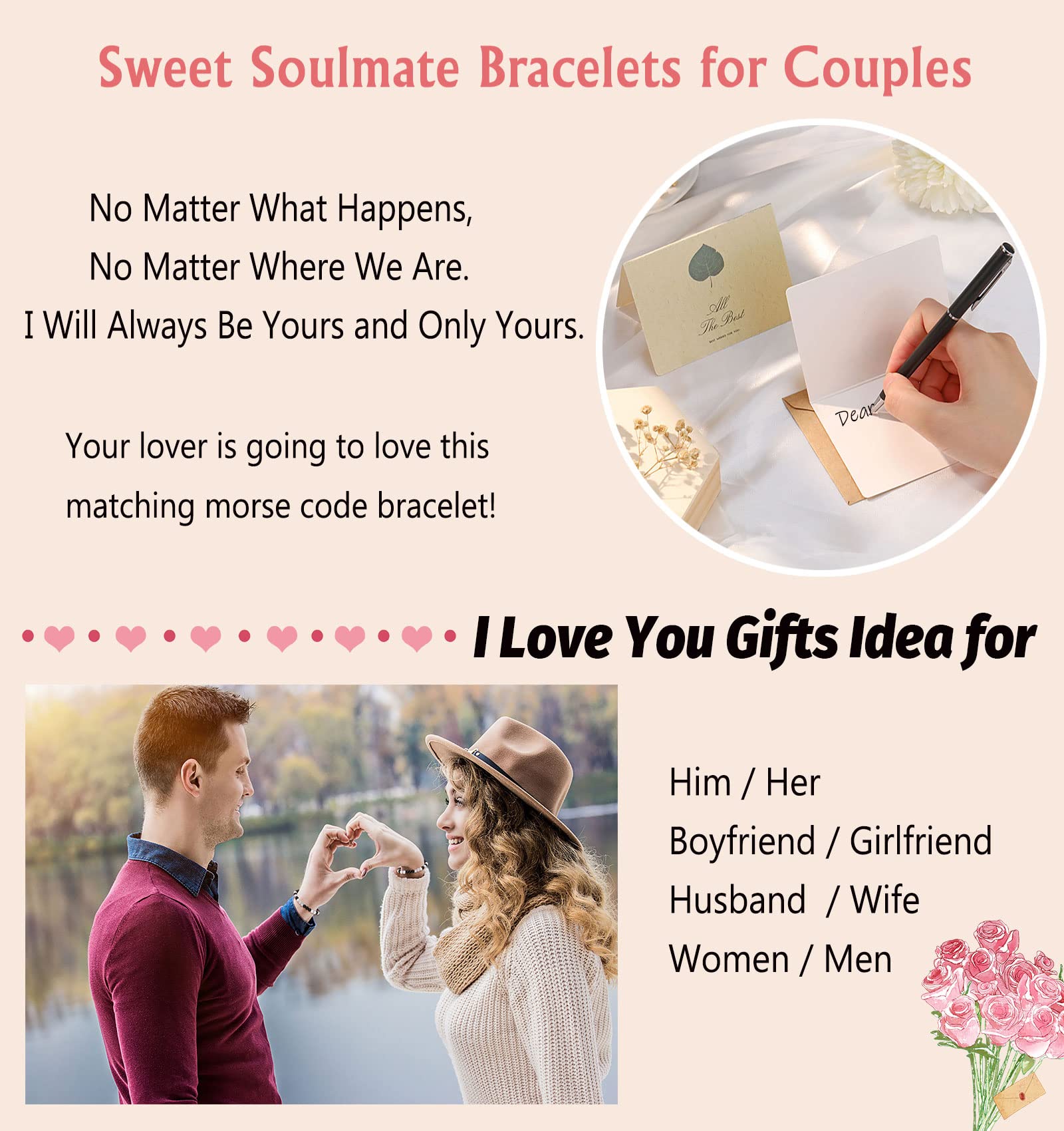 UNGENT THEM Matching Couples Bracelets Morse Code Boyfriend Girlfriend Long Distance Relationship Christmas I Love You Valentine
