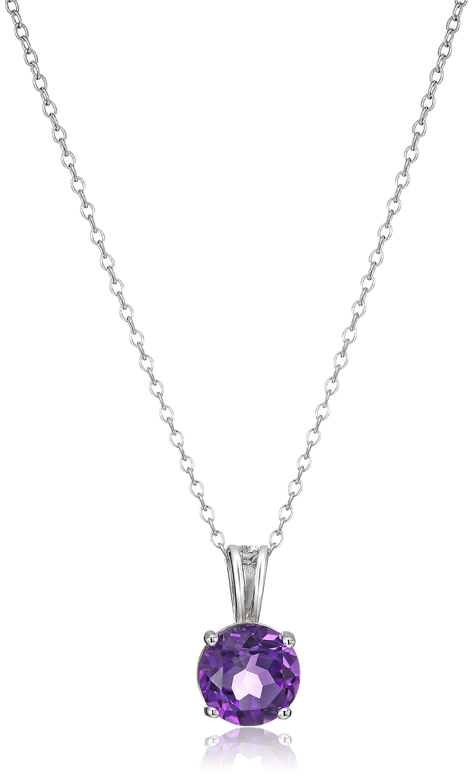 Amazon Essentials Sterling Silver Round Cut African Amethyst Birthstone Pendant Necklace (February), 18