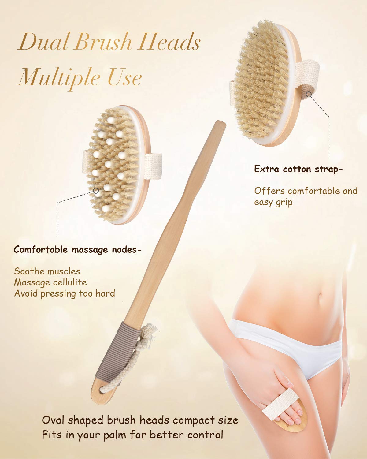 Shower Brush, Popchose Detachable Dry Brushing Body Brush For Body Cellulite And Lymphatic, Back Scrubber For Shower Long Handle