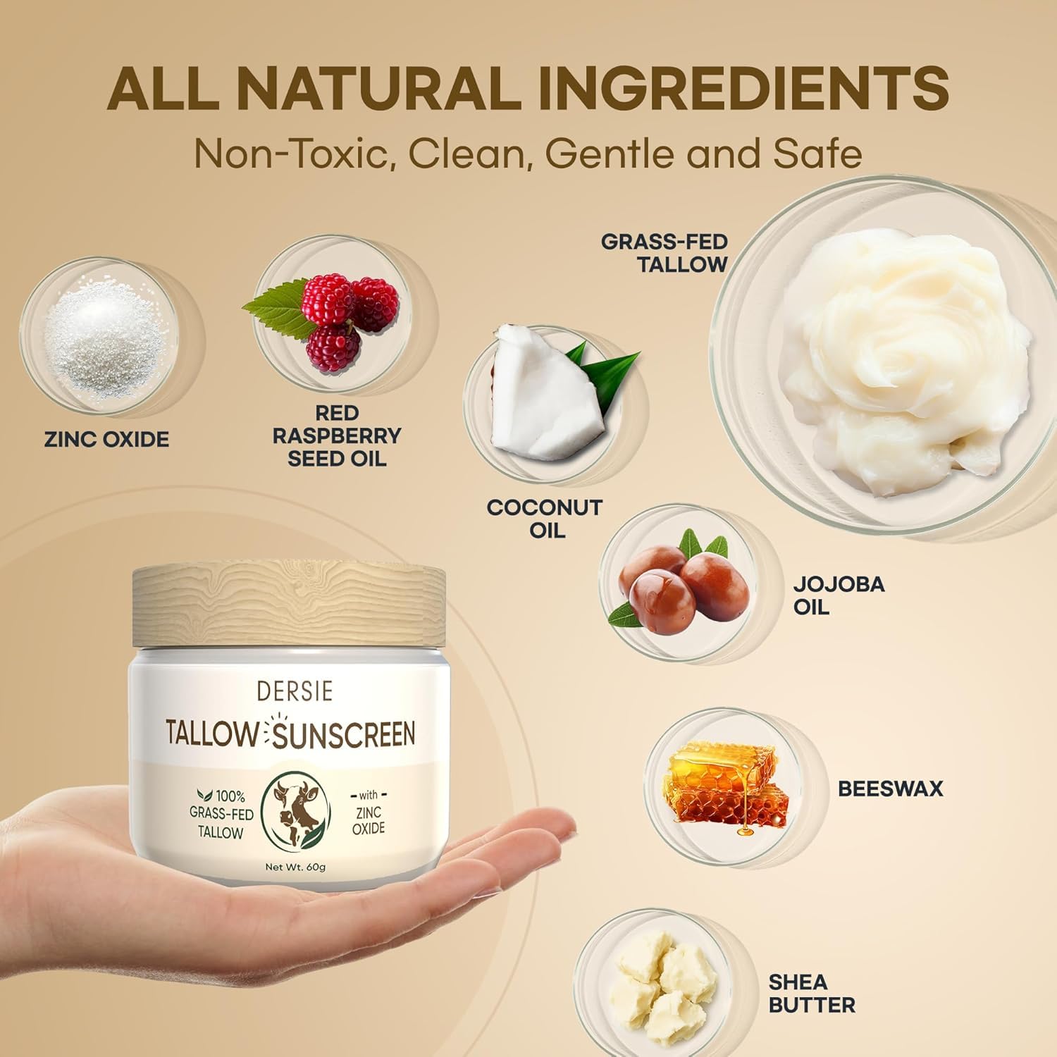 (Pack of 2) Beef Tallow Sunscreen with Zinc Oxide: Tallow & Zinc Oxide Instant Sun Protection - Non Greasy Formula with Beeswax,