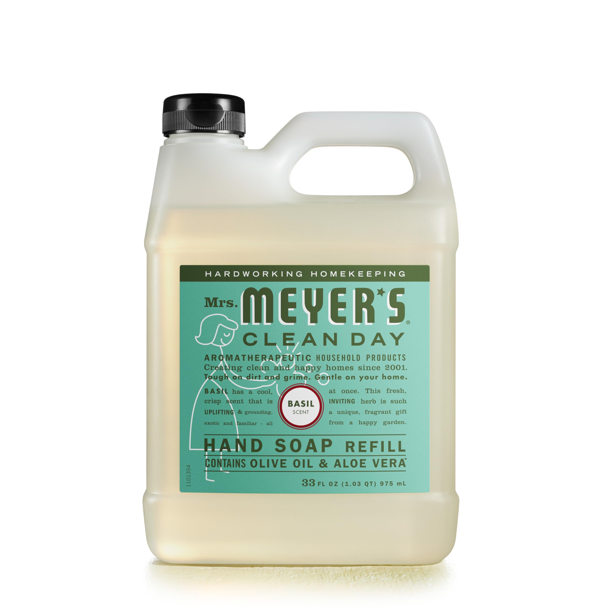 MRS MEYERS cLEAN DAY Hand Soap Refill, Made with Essential Oils, Biodegradable Formula, Basil, 33 fl oz