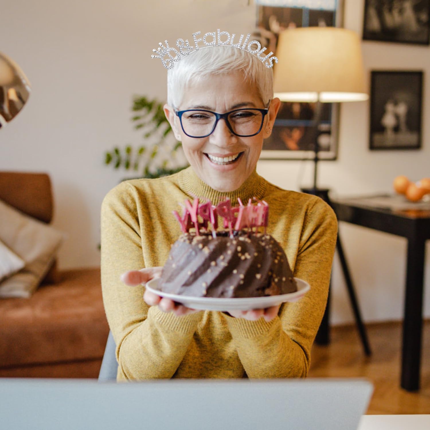 Atoden 60th Birthday Decorations 60 and Fabulous Headbands for Women Silver Tiara Crown Gifts for Women
