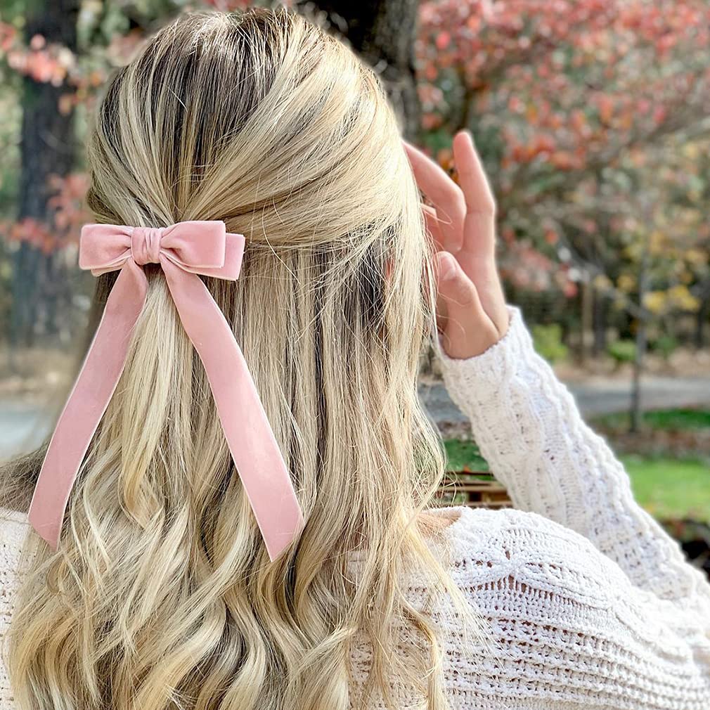 10Pcs Bow Hair Tie Velvet Hair Ribbon Elastics Hair Scrunchies Long Ponytail Holder Hair Bow Bands Rope Accessories For Women Gi