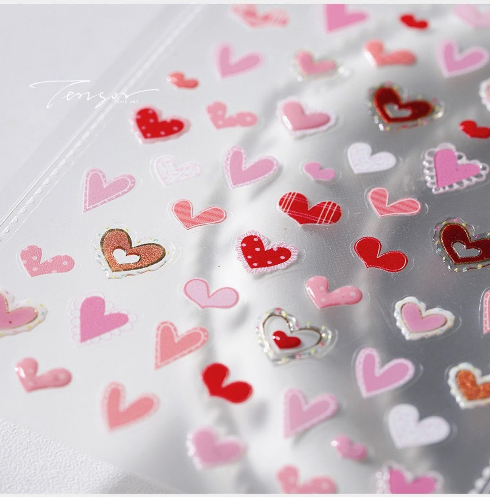 Pink Heart Nail Art Stickers 5D Embossed Valentines Nail Stickers Self-Adhesive Red Pink Love Nail Decals For Women Girls Lover