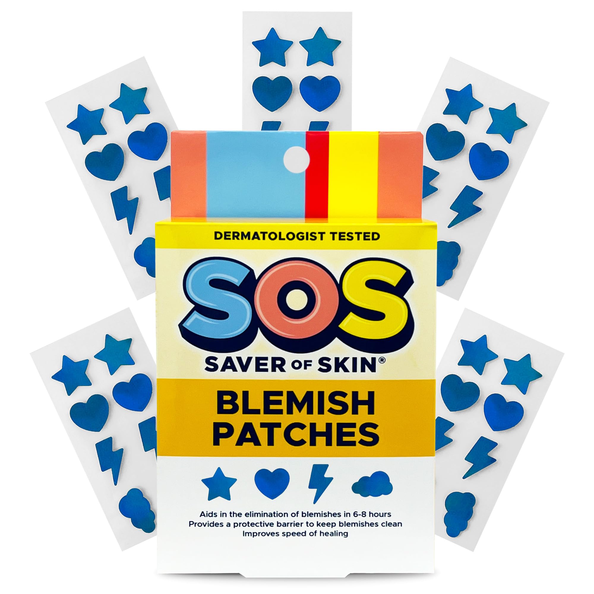 SOS SAVER OF SKIN Fun Shape Blemish Patches - Fast Acting Hydrocolloid for Pimples, Zits, Acne, and Face Blemishes - Latex-Free 