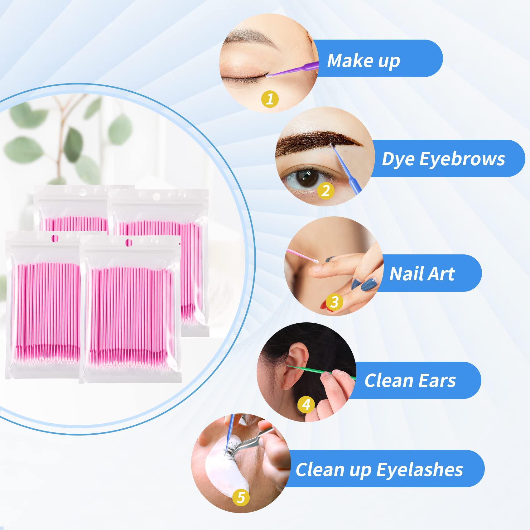 Annhua 400 PCS Pink Disposable Micro Applicator Brush - Latisse Application Swabs for Eyelash Extensions & Makeup Application