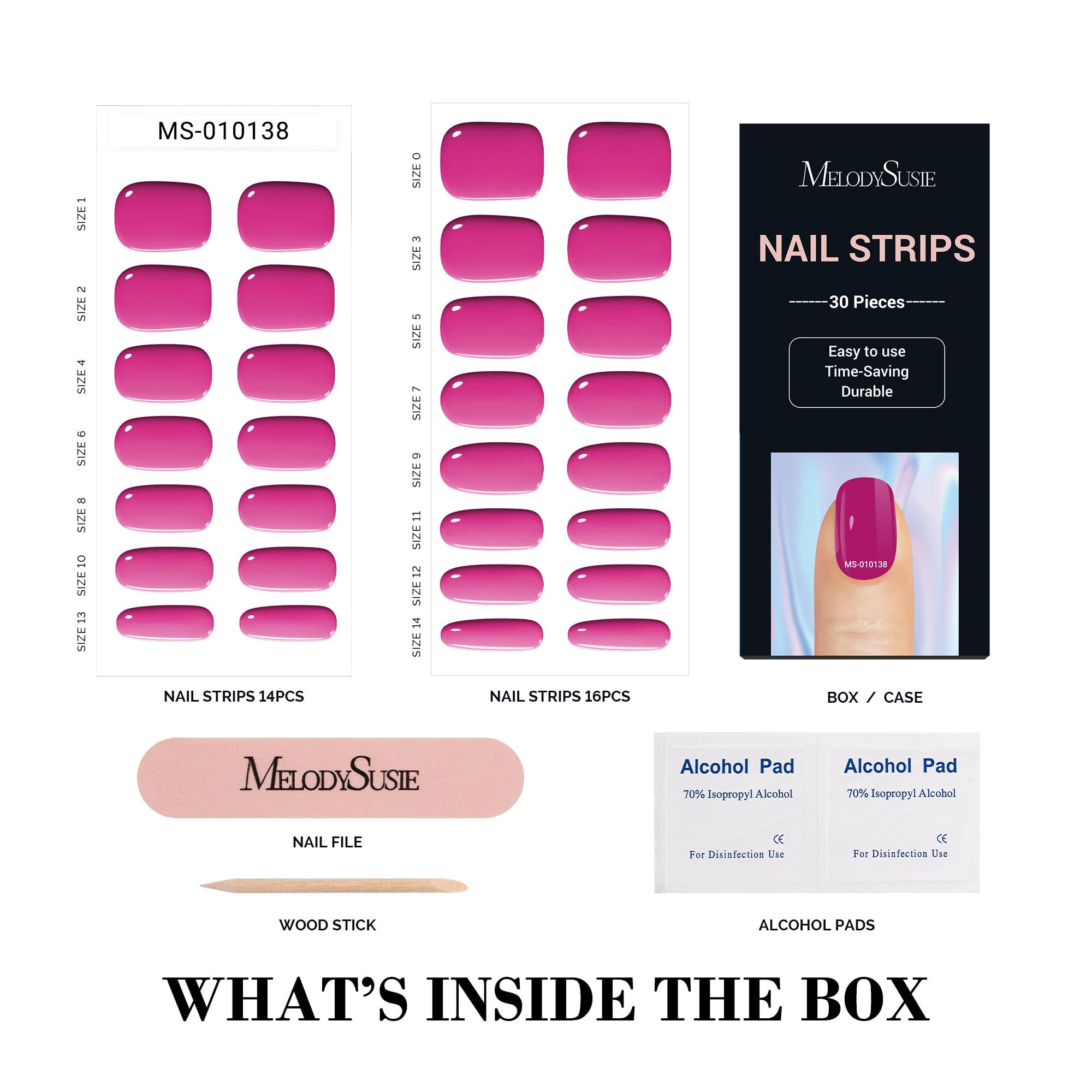 Melodysusie Semi Cured Gel Nail Strips, Hot Pink - Works With Any Nail Lamps, Salon-Quality, Long Lasting, Easy To Apply - Inclu