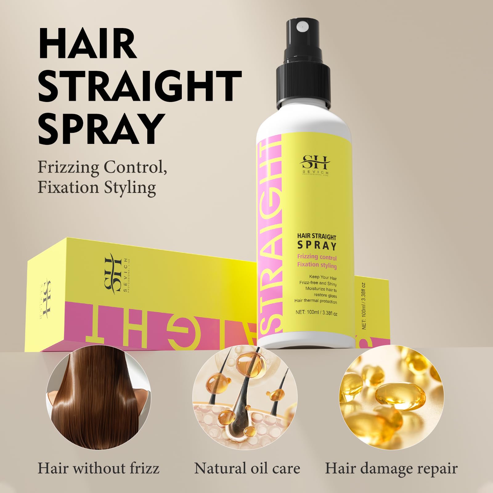 SEVICH Heat Protection Spray for Hair, Anti Frizz Hair Products, Protector de Calor para el Cabello,Straightener & Detangler Spr