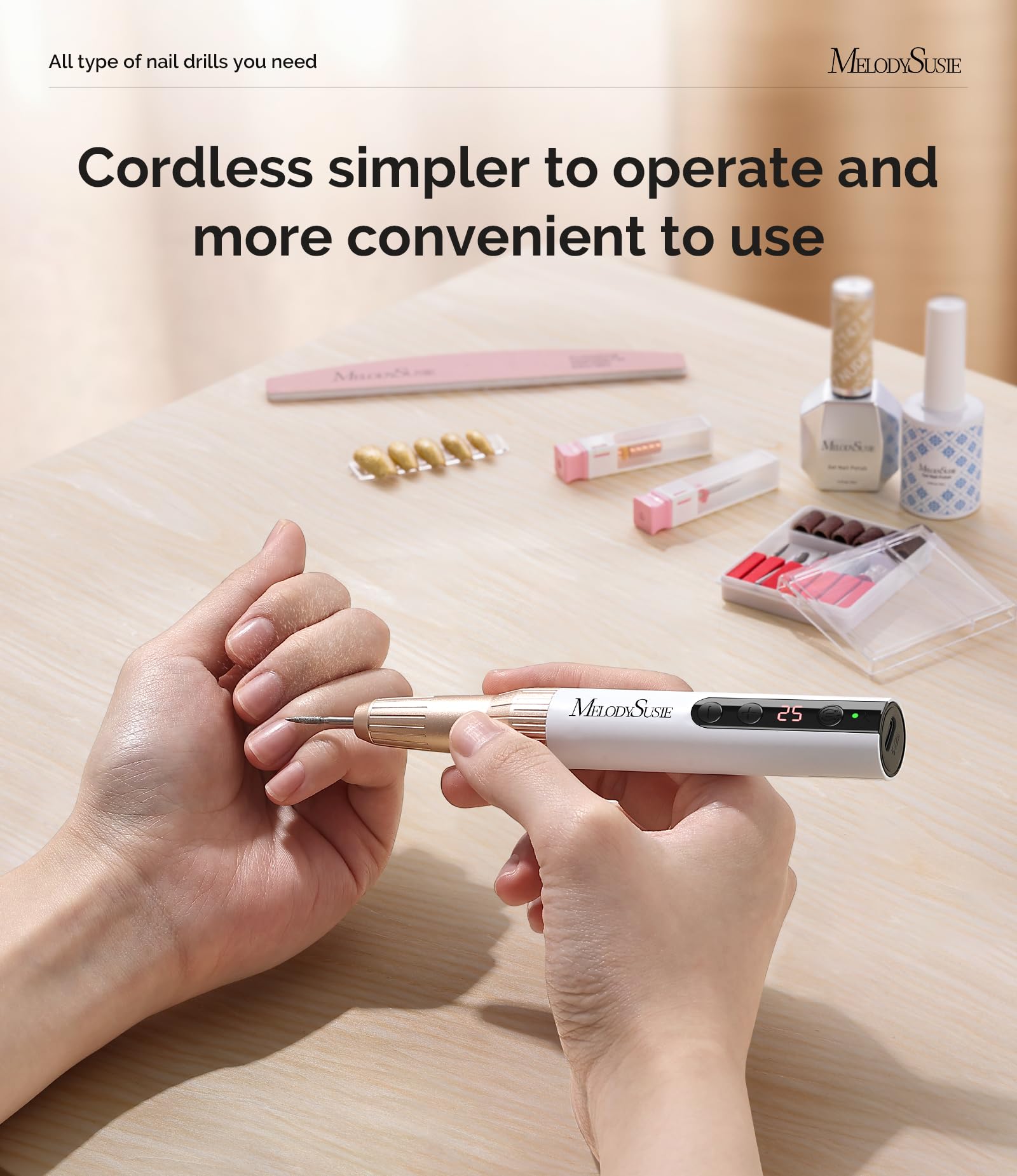 Melodysusie Rechargeable Cordless Electric Nail Drill,Pc180E 25000Rpm Portable Nail Efile For Acrylic Gel Dip Powder Nails, 25 S