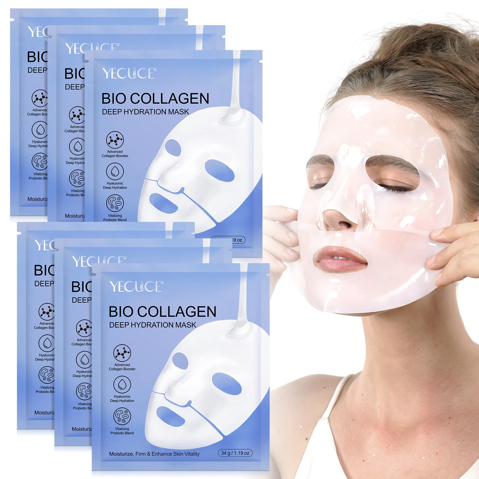 Bio-Collagen Real Deep Mask, Collagen Face Mask, Hydrating Overnight Hydrogel Mask, Collagen Mask for Women, Pore Minimizing, El