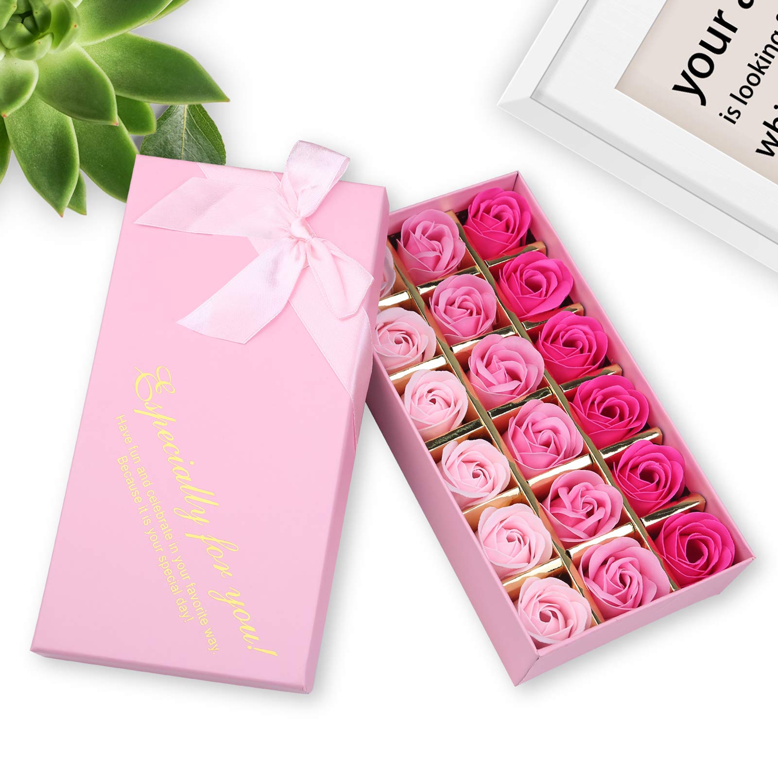 Rotumaty 18 Pcs Floral Scented Bath Soap Rose Flower Petals, Plant Essential Oil Rose Soap Set, Best Gifts For Her Women Girls M