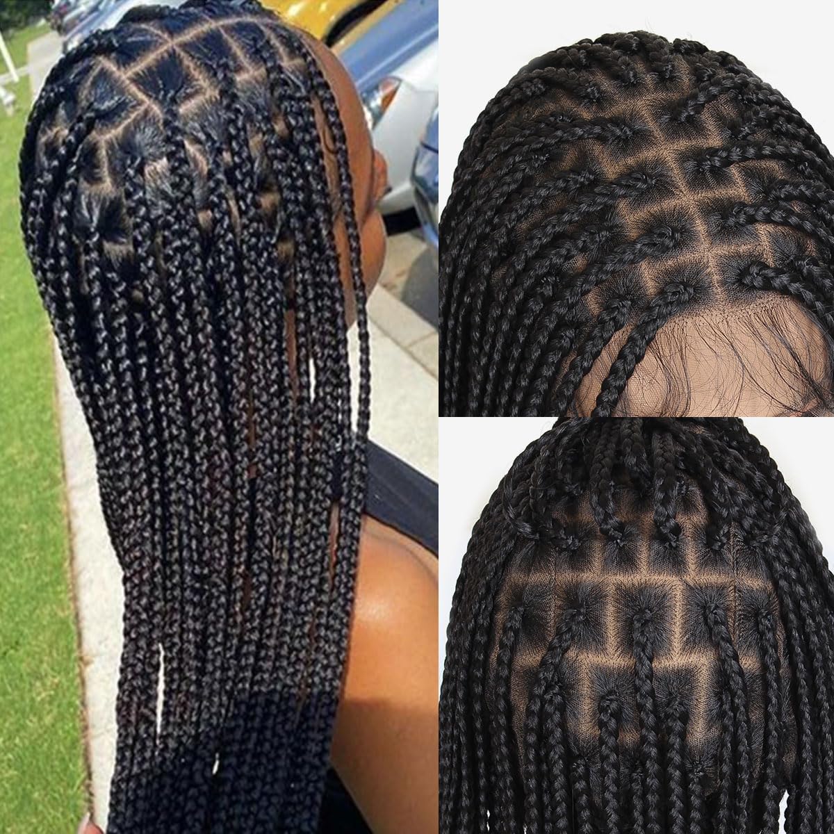 KRALER 36 inch Braided Wigs for Black Women, Knotless Box Braid Wig Glueless Full Double Lace Square Based Micro Box Braids Wig 