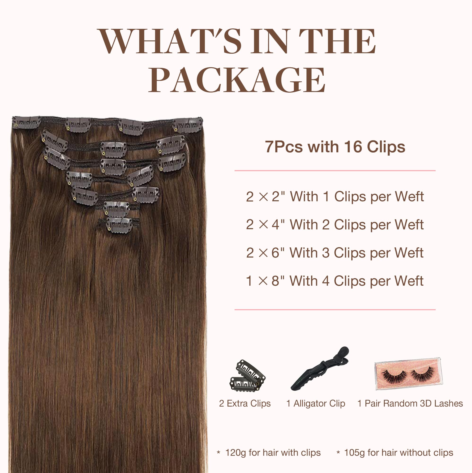 GOO GOO Clip in Hair Extensions Real Human Hair, 12inch 85g 7Pcs, 4A Chocolate Brown, Remy Human Hair Extensions Clip ins for Wo