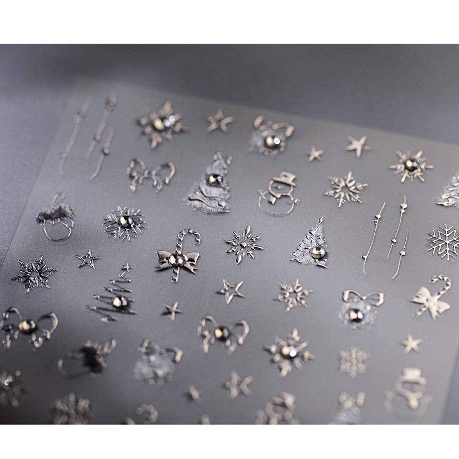 5D Embossed Silver Christmas Nail Stickers For Nail Art Xmas Nail Art Stickers Xmas Tree Nail Decals Self-Adhesive Snowflake Can