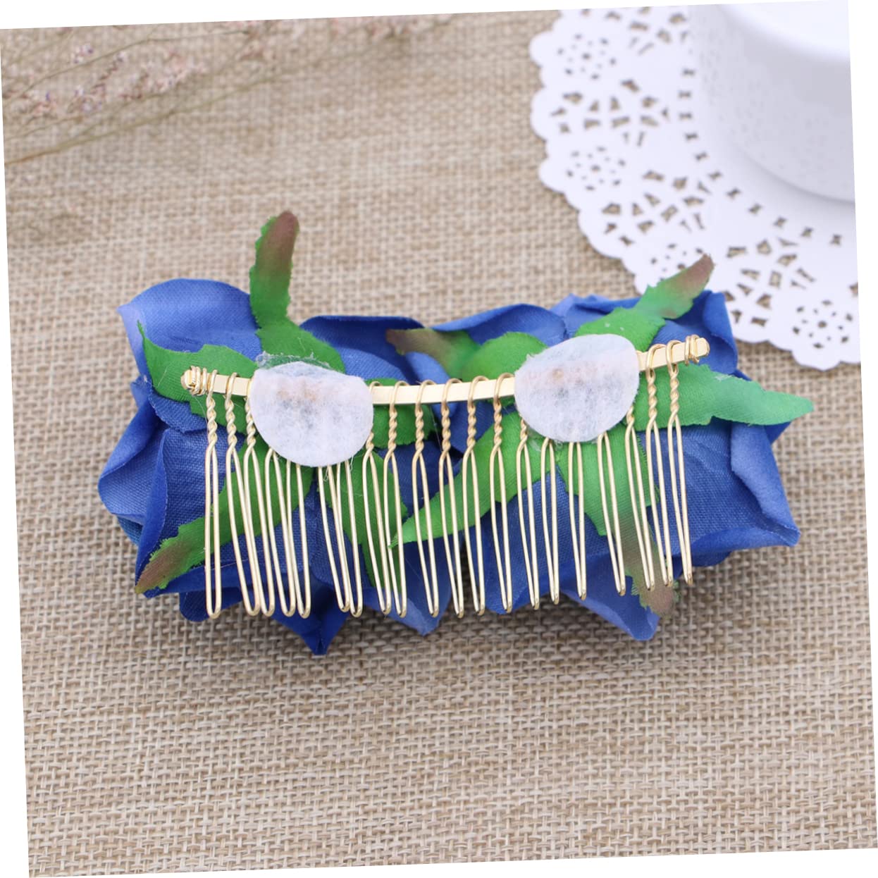 Gogogmee Blue Rose Flower Hair Comb Floral Hair Accessory Headpiece for Women and Girls Wedding Bridal Floral Comb for Bridesmai