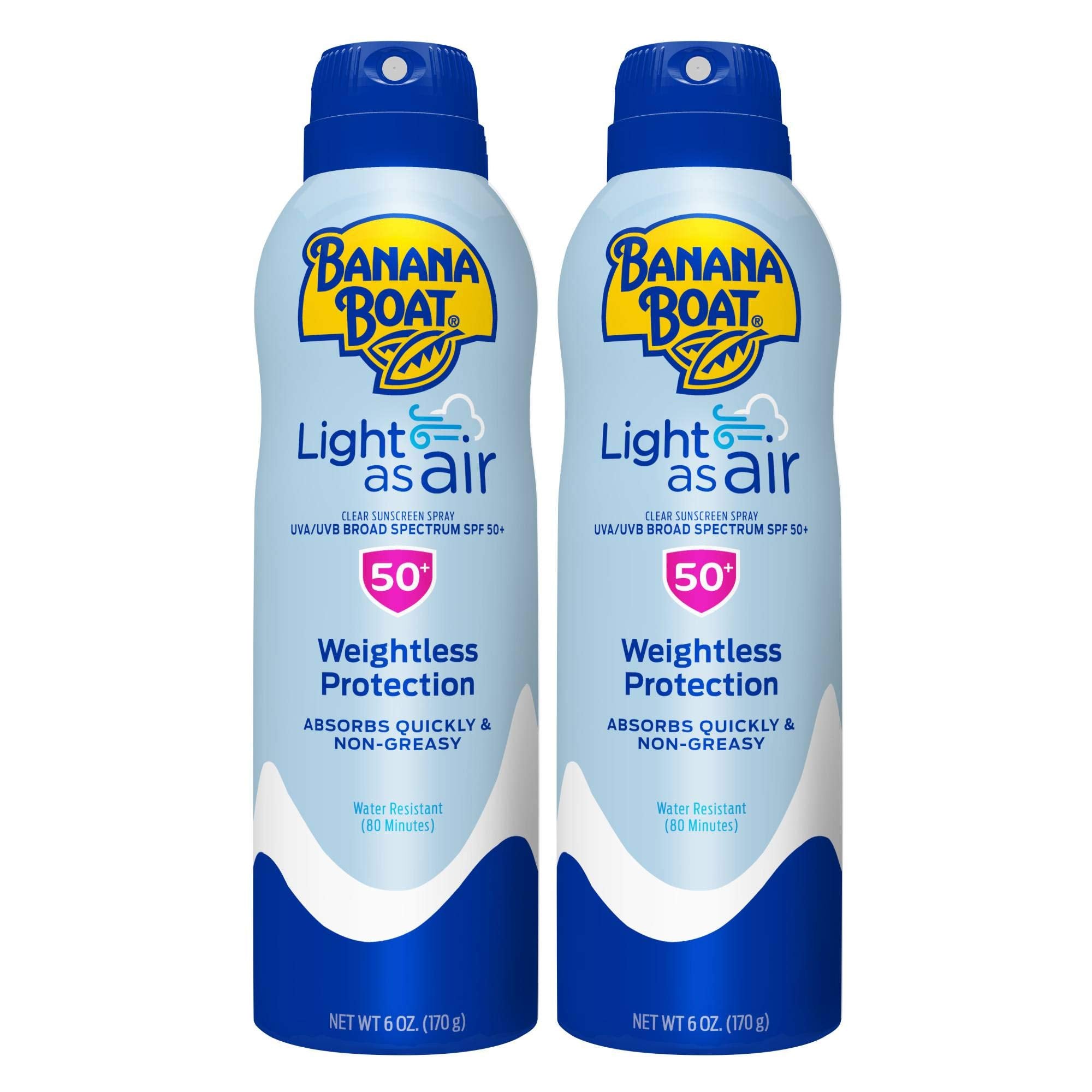 Banana Boat Light As Air, Reef Friendly, Broad Spectrum Sunscreen Spray 6Oz. Spf 50 , 2 Count (Pack Of 1)