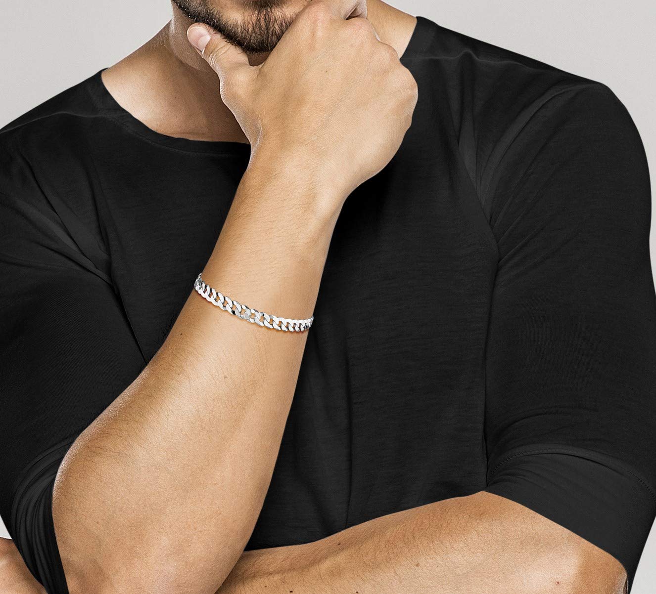 Miabella 925 Sterling Silver Italian 7mm Solid Diamond-Cut Cuban Link Curb Chain Bracelet for Men Women, Made in Italy (7.5 Inch