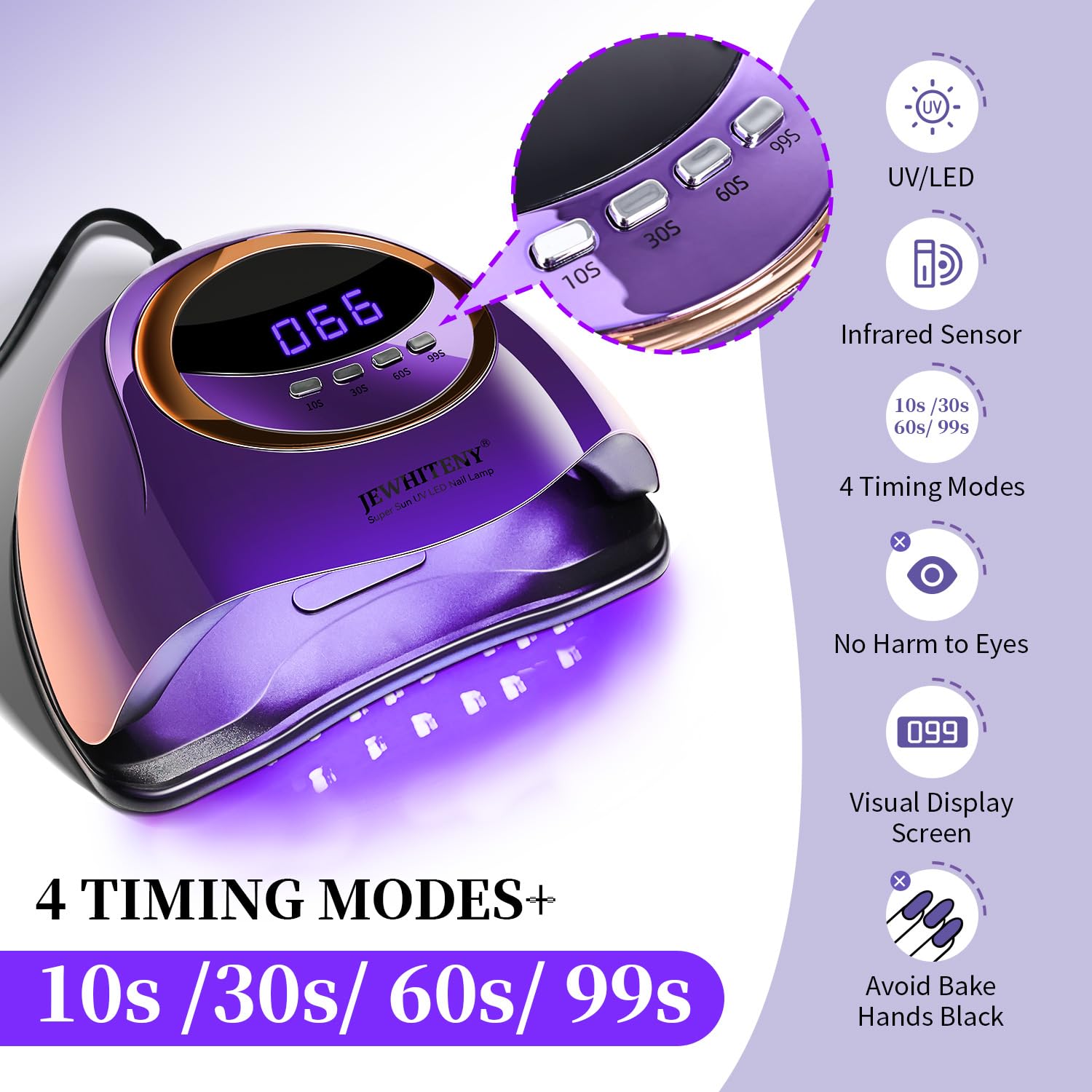 JEWHITENY Purple Fast U V Dryer for Gel Nail Polish:Gel Manicure U V Light with 4 Timers & Automatic Sensor Gel Nail Lamp Profes