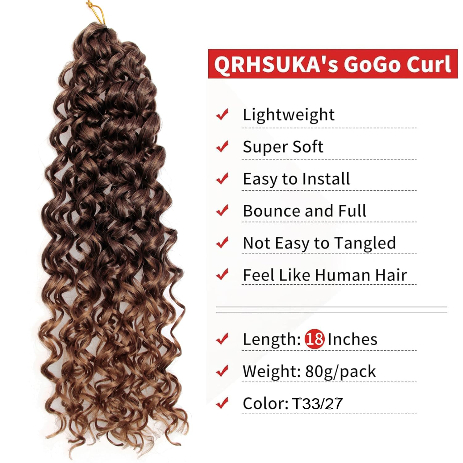 Qrhsuka Curly Crochet Hair Gogo Curl Crochet Hair For Women Deep Wave Braiding Hair,Synthetic Bohemian Crochet Braid Water Wave