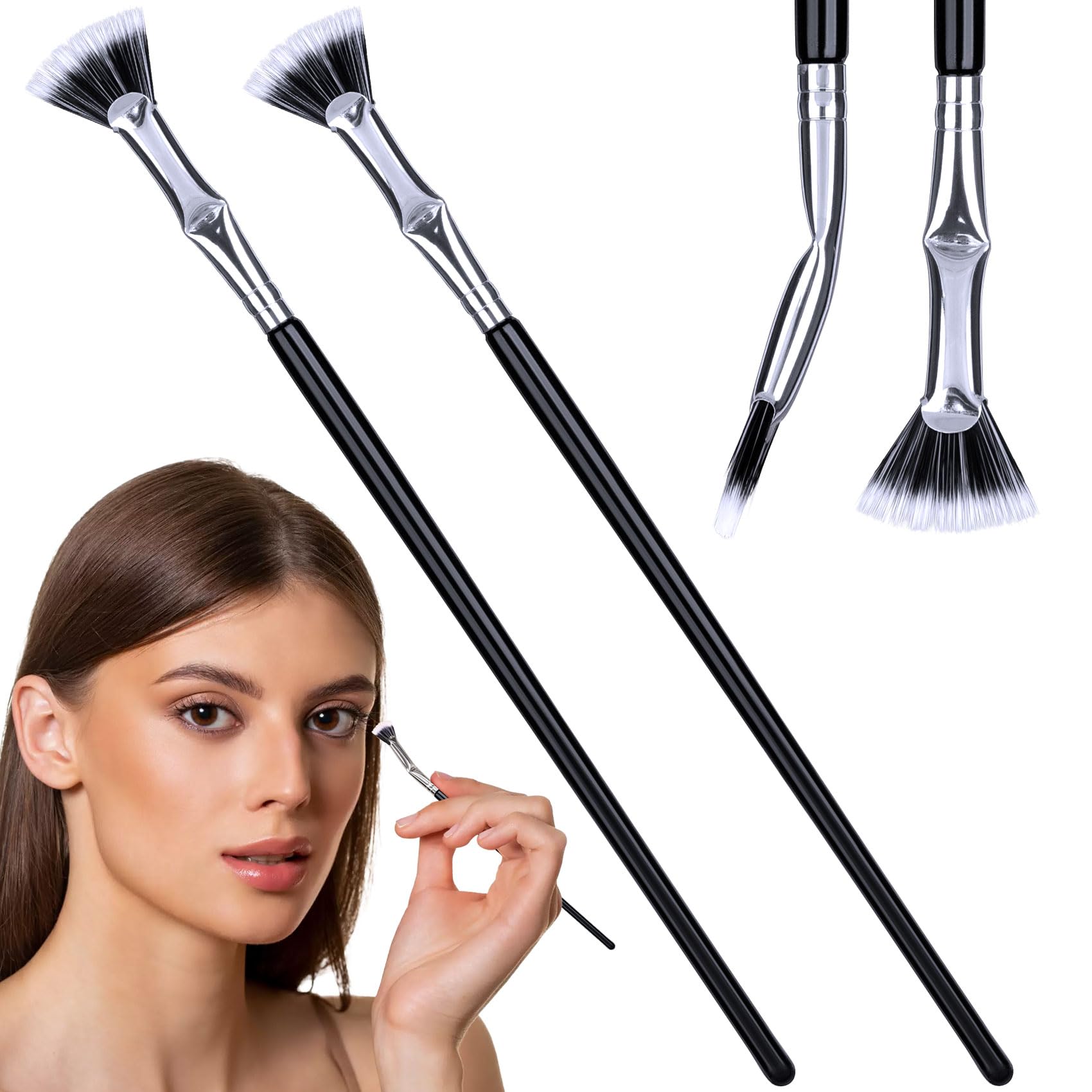 PAGOW 2pcs Folding Angle Scalloped Lash Brush, 2024 New Mascara Fan Brush, Eyelash Comb Separator Makeup Tool, Multifunctional F