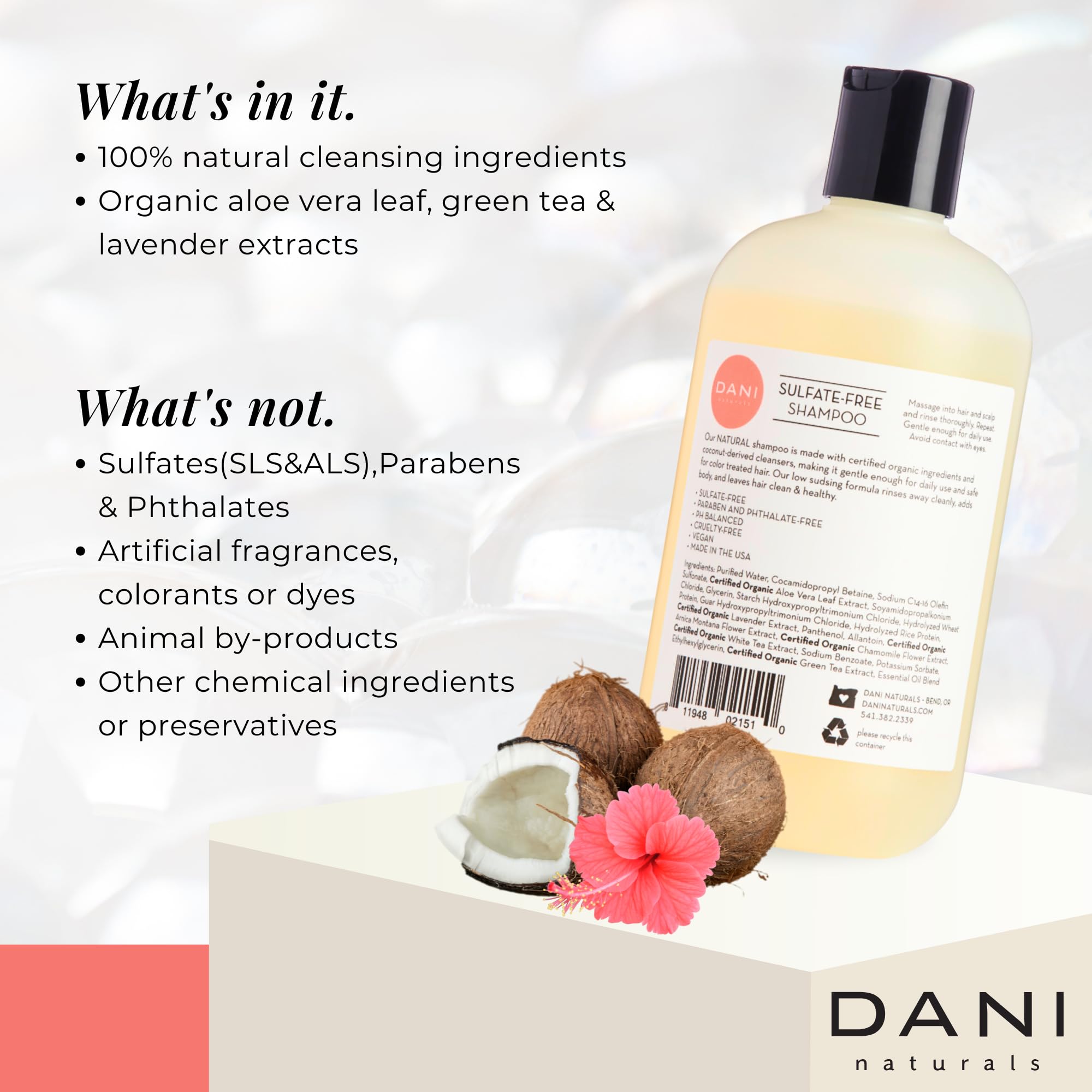 DANI Natural Moisturizing Shampoo Naturals - Organic Aloe Vera & Coconut Cleansers - Sulfate, Phthalate & Paraben Free - For Men