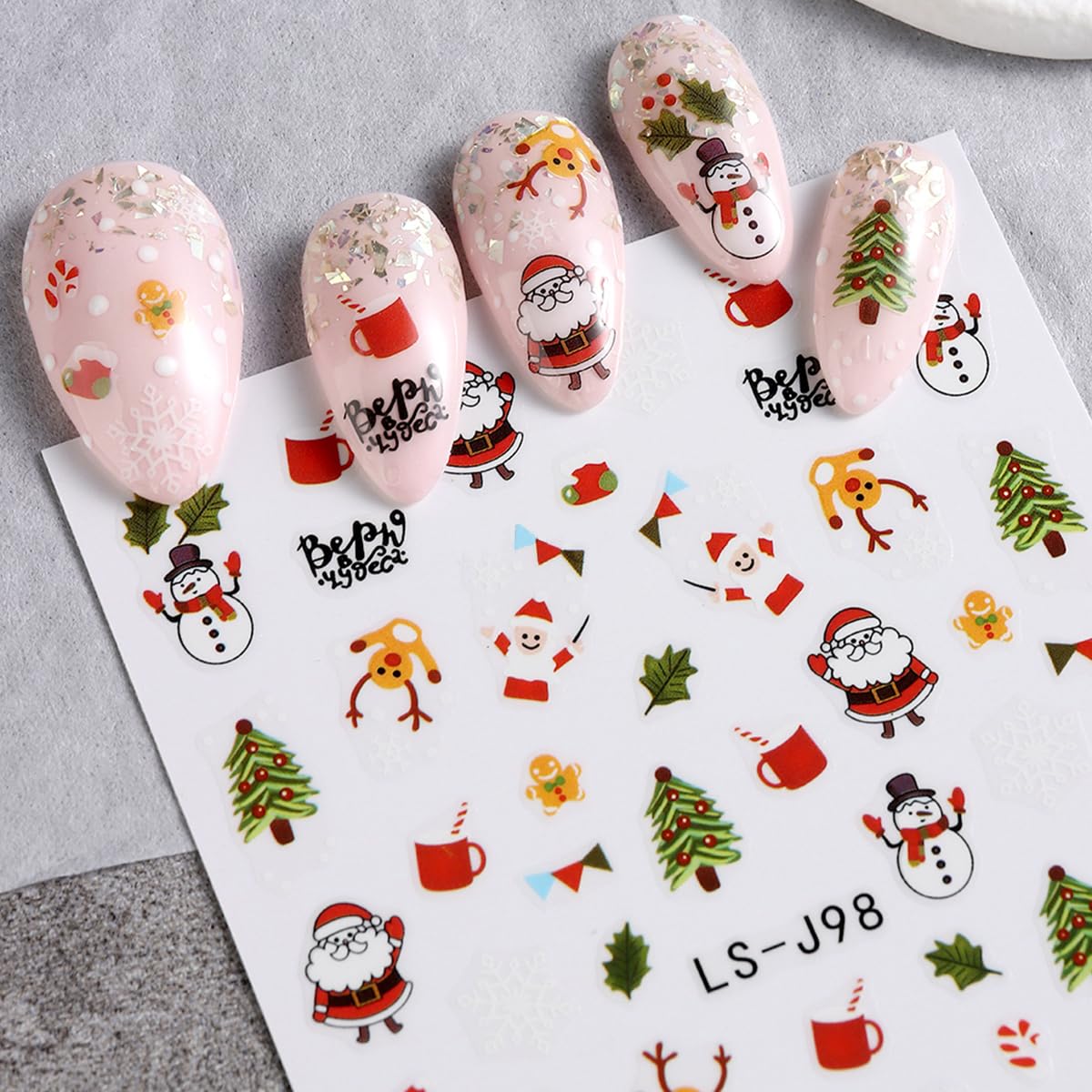 9 Sheets Christmas Nail Art Stickers 3D Self-Adhesive Winter Xmas Nail Decals Santa Claus Xmas Tree Snowman Elk Nail Design Stic