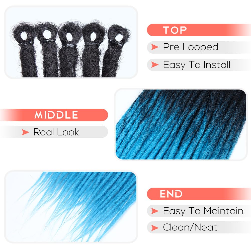 Kraler 24'' Thick Dreadlock Extensions, 20 Strands 1cm Width SE Ombre Blue Crochet Dreadls Extensions of Synthetic Hair Hip Hop
