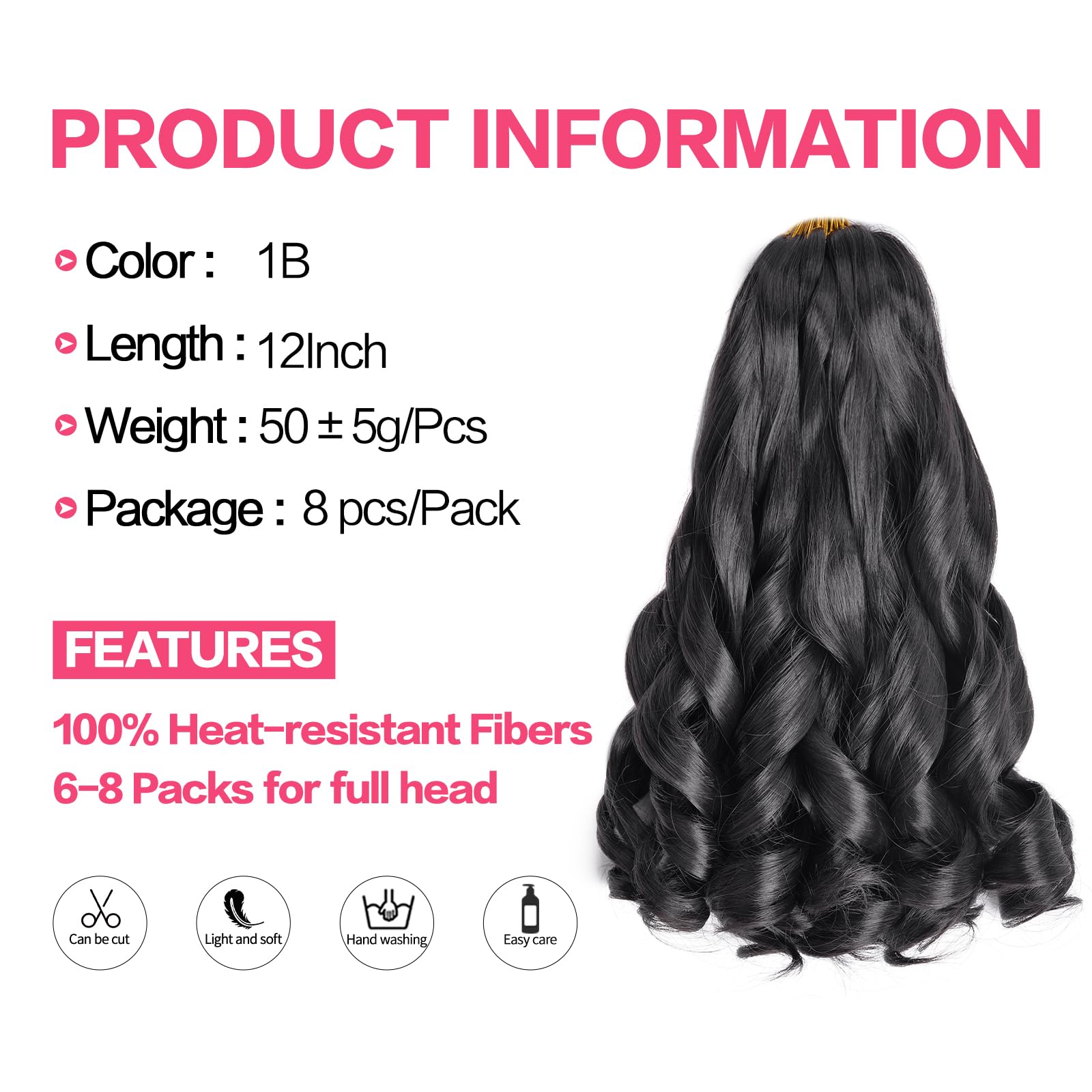 French Curl Braiding Hair 12 Inch 8 Packs Natural Black Curly Braiding Hair Pre Stretched 50G/Pack Loose Wavy Braiding Hair Synt