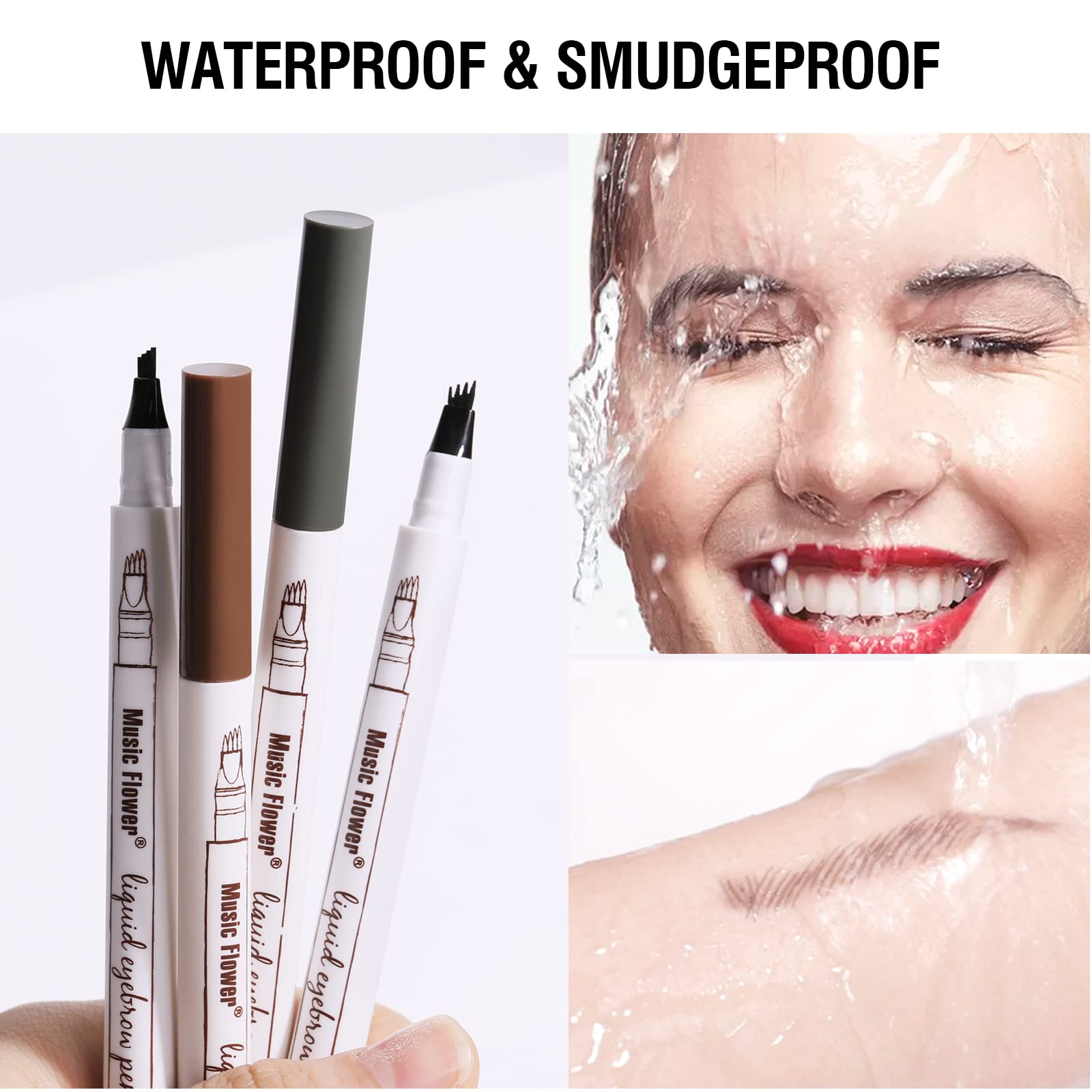 Music Flower Eyebrow Pencil, Liquid Eyebrow Pen, Waterproof Brow Pen With Micro-Fork Tip, Smudgeproof Long Lasting Fine Sketch M
