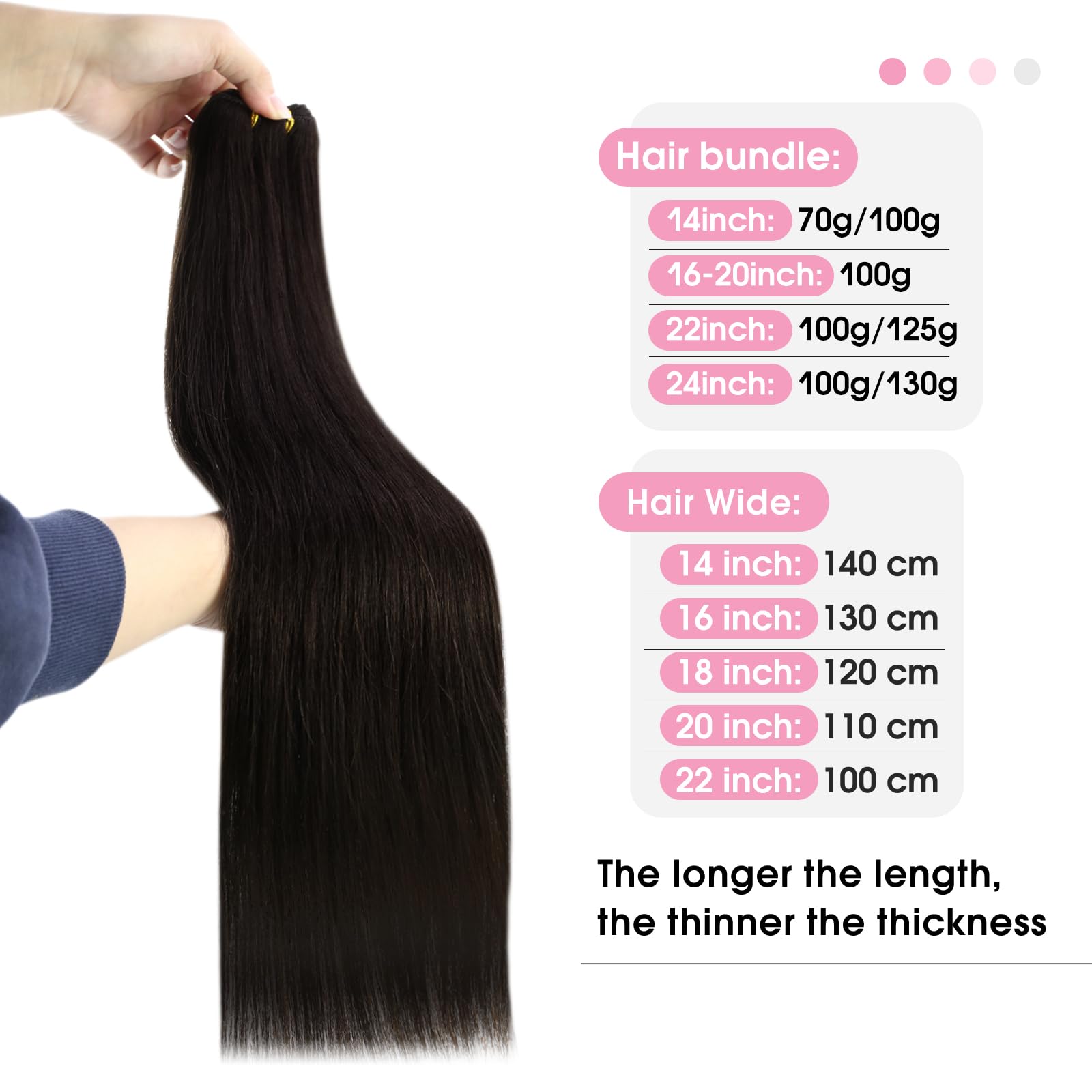 YoungSee Sew in Hair Extensions Real Human Hair Brown Human Hair Sew in Extensions Darkest Brown Silky Texture Weft Human Hair E